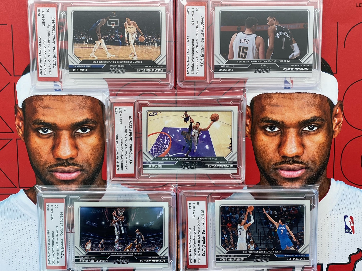 5 VS. Wembanyama Rookie Collection 2023 Panini Instant #225 268 371 385 474 T.C.T. Graded Gem Mint 10 Nikola/Holmgren/James/Embiid/Giannis