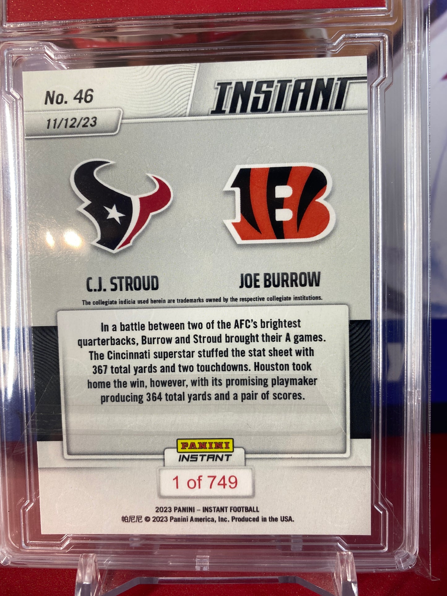 2023 Panini Instant NFL #46 Rookie Card C.J. Stroud/Joe Burrow Stoke Budding AFC Rivalry T.C.T. Graded Gem Mint 10