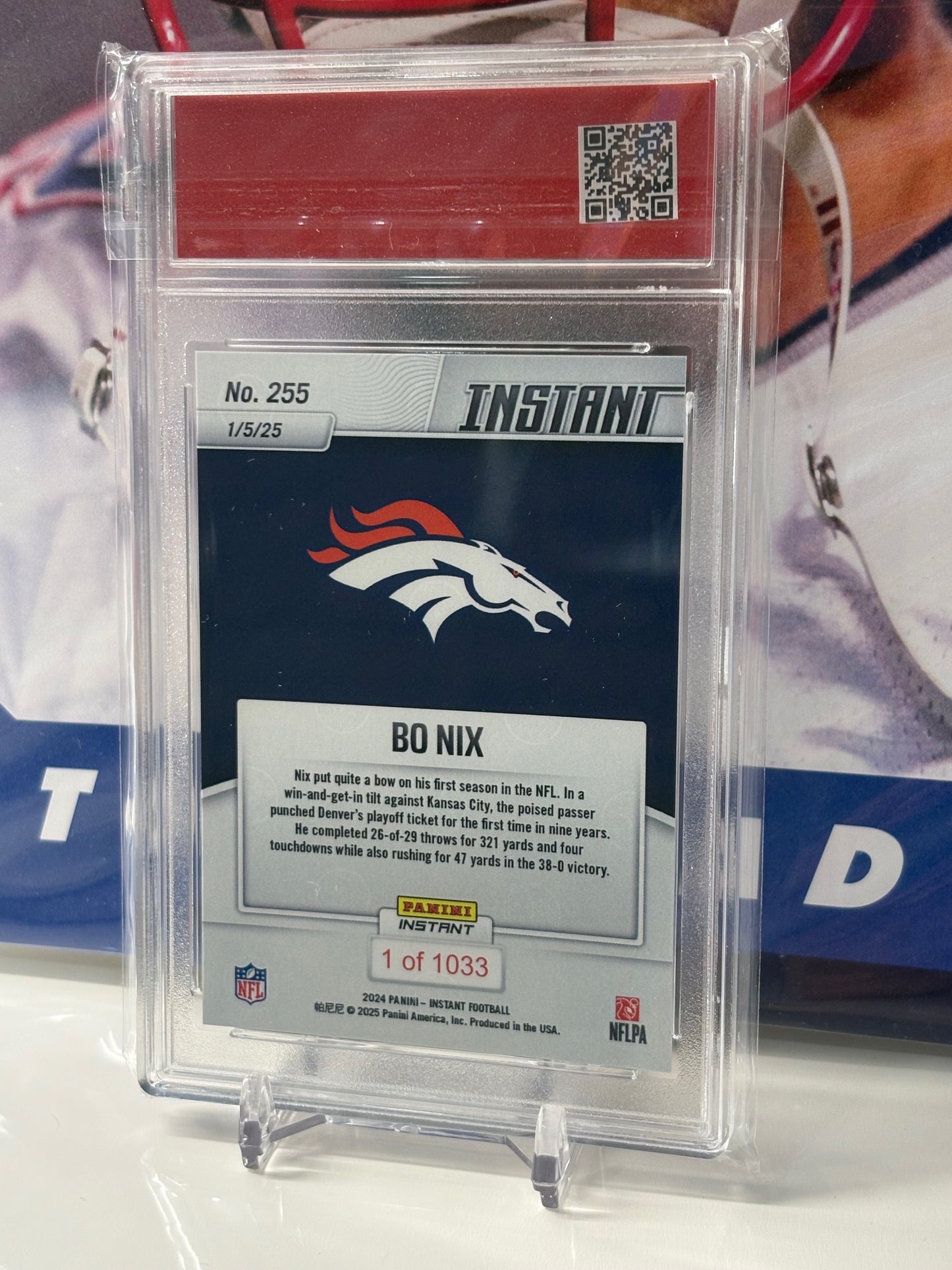 2024 Panini Instant NFL #255 Bo Nix Drives Denver Into Postseason T.C.T. Graded Gem Mint 10 Rookie Card