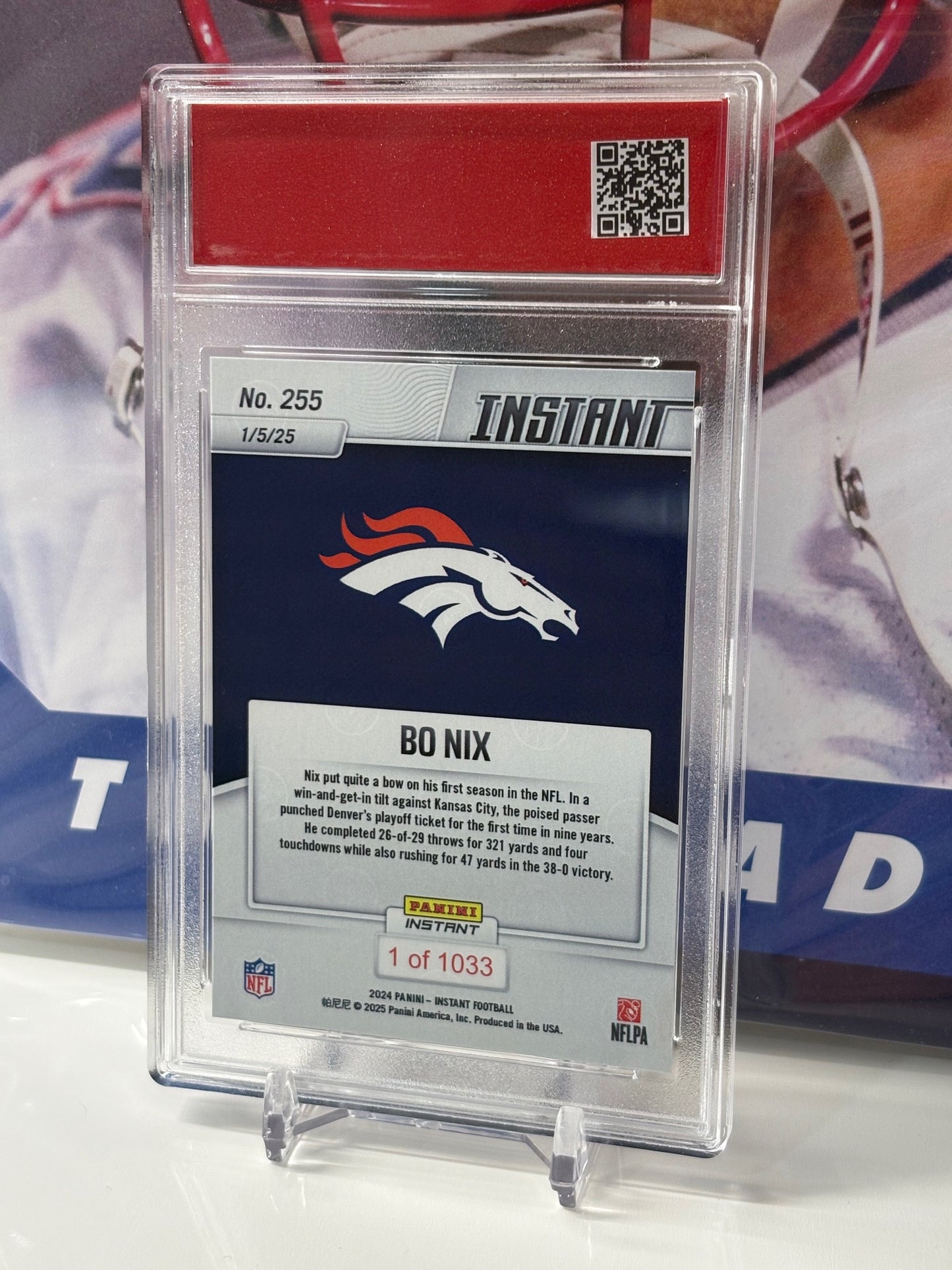 2024 Panini Instant NFL #255 Bo Nix Drives Denver Into Postseason T.C.T. Graded Gem Mint 10 Rookie Card
