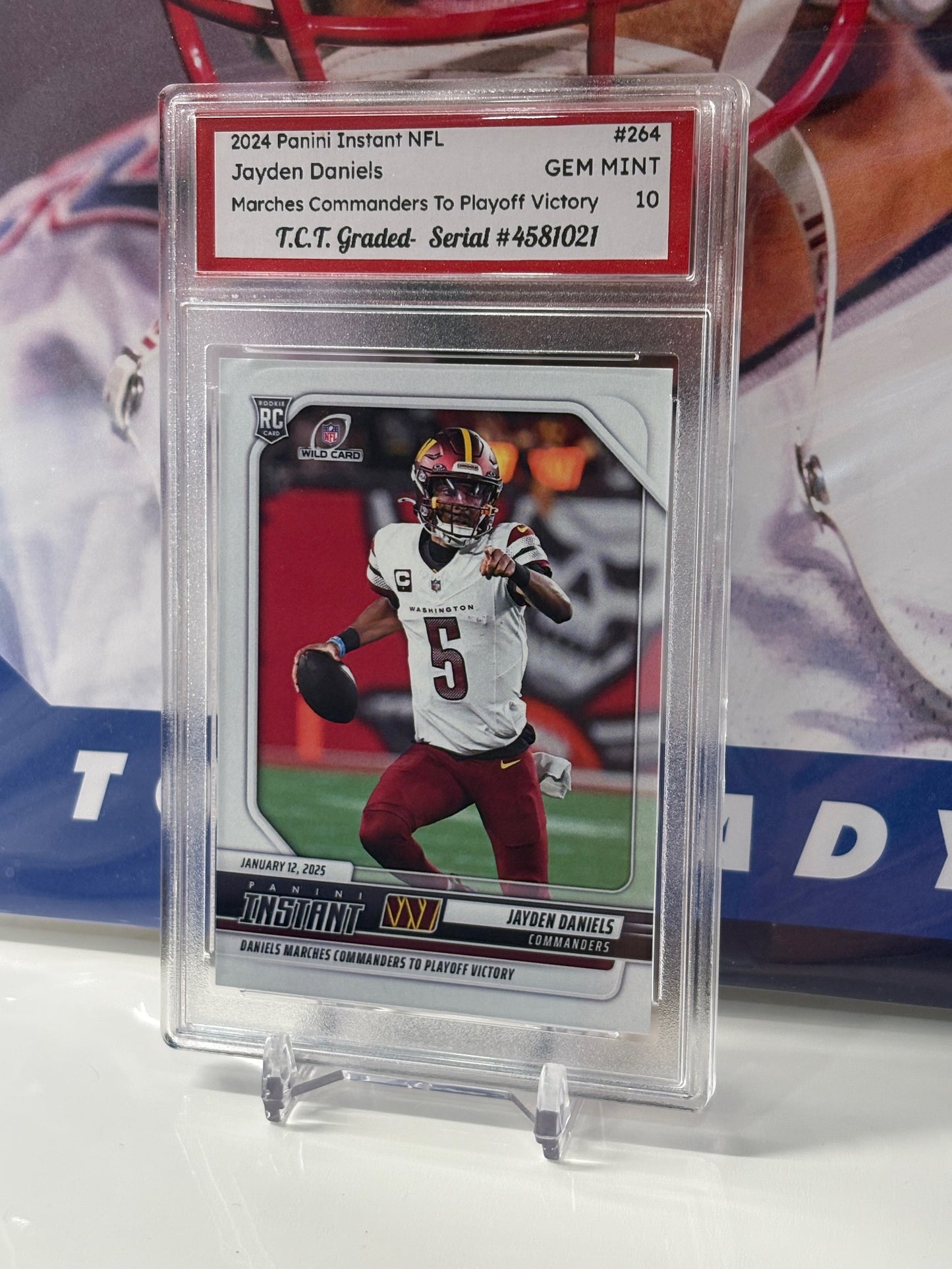 2024 Panini Instant NFL #264 Jayden Daniels Marches Commanders To Playoff Victory T.C.T. Graded Gem Mint 10 Rookie Card