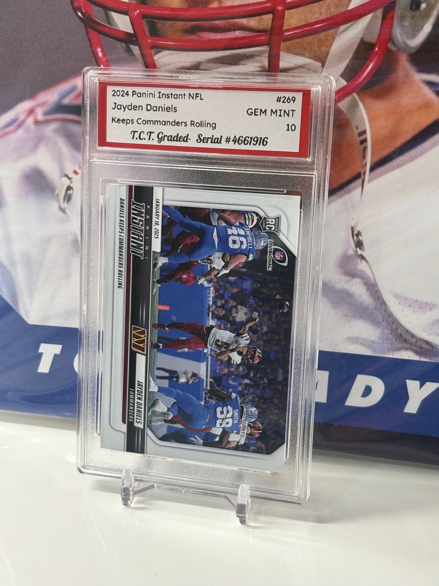 ling2024 Panini Instant NFL #269 Jayden Daniels Keeps Commanders Rol T.C.T. Graded Gem Mint 10 Rookie Card