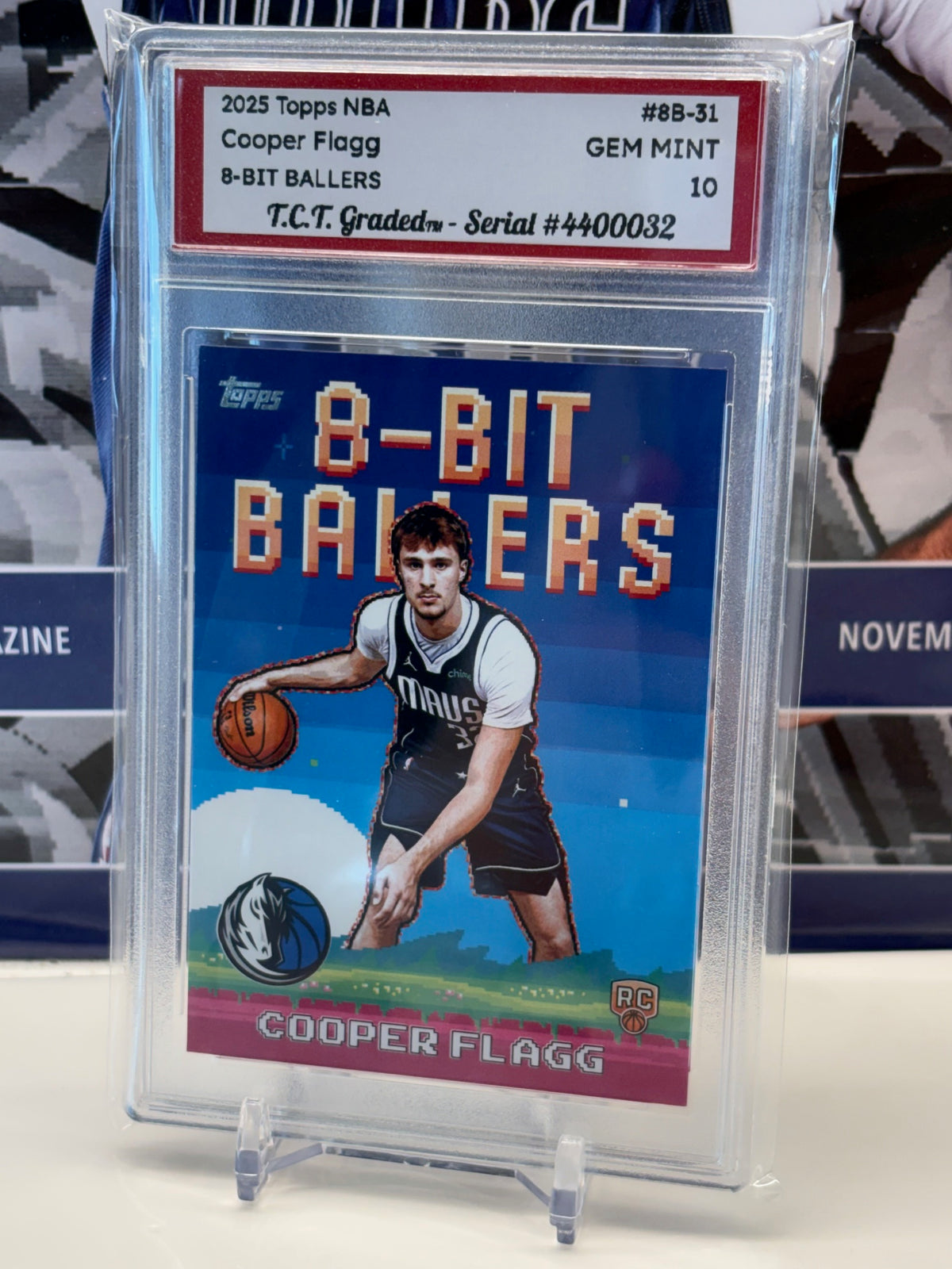 Cooper Flagg RC 2025 Topps NBA 8-Bit Ballers #8B-31 T.C.T. Graded(TM) Gem Mint 10 Card stand included