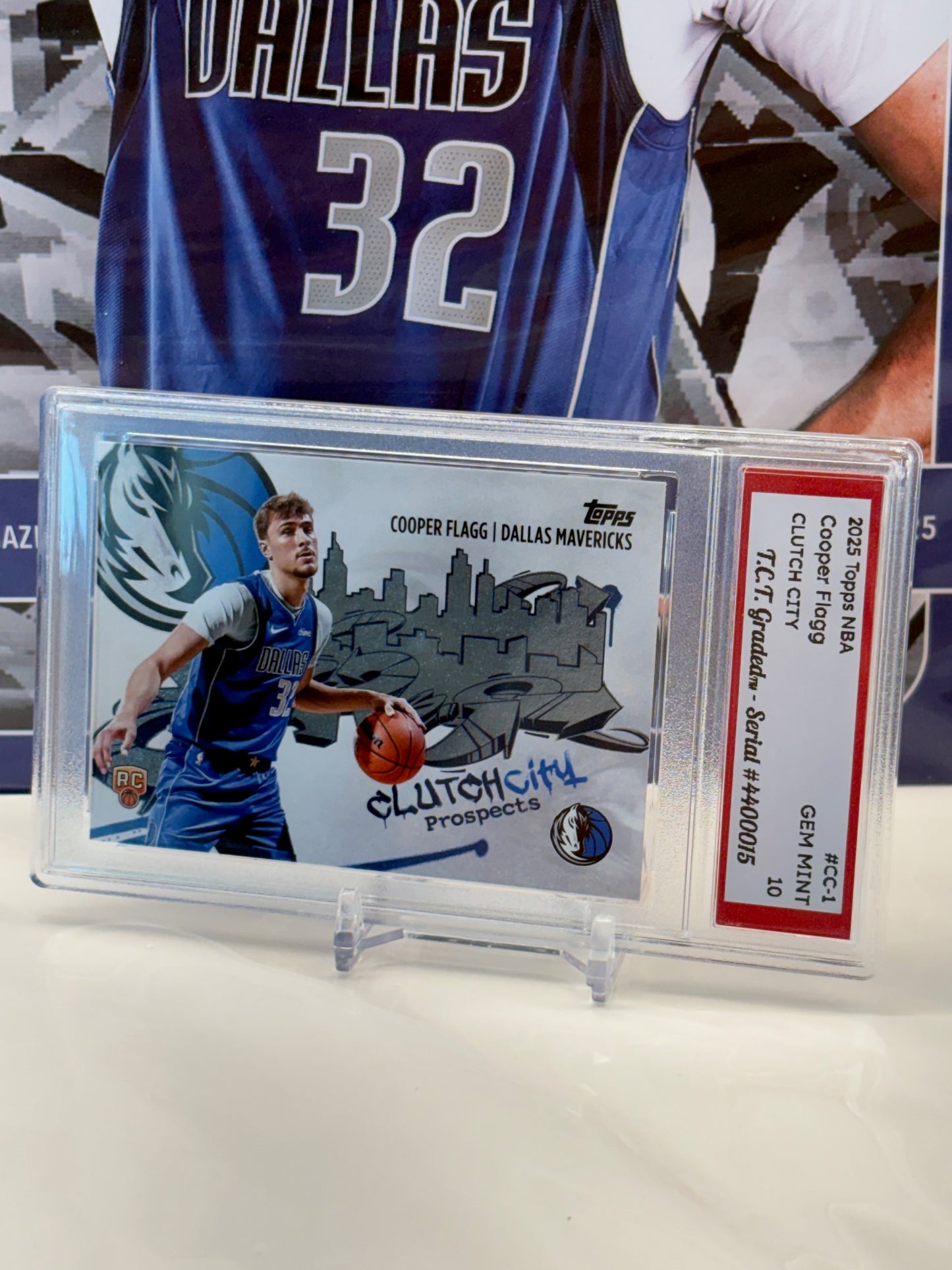 Cooper Flagg RC 2025 Topps NBA #CC-1 Clutch City T.C.T. Graded(TM) Gem Mint 10 Card stand included (Copy)