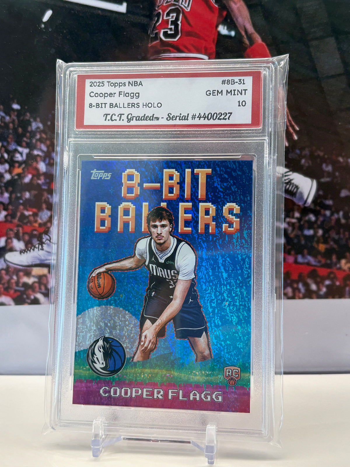 Cooper Flagg RC 2025 Topps NBA 8-Bit Ballers #8B-31 holo T.C.T. Graded(TM) Gem Mint 10 Card stand included