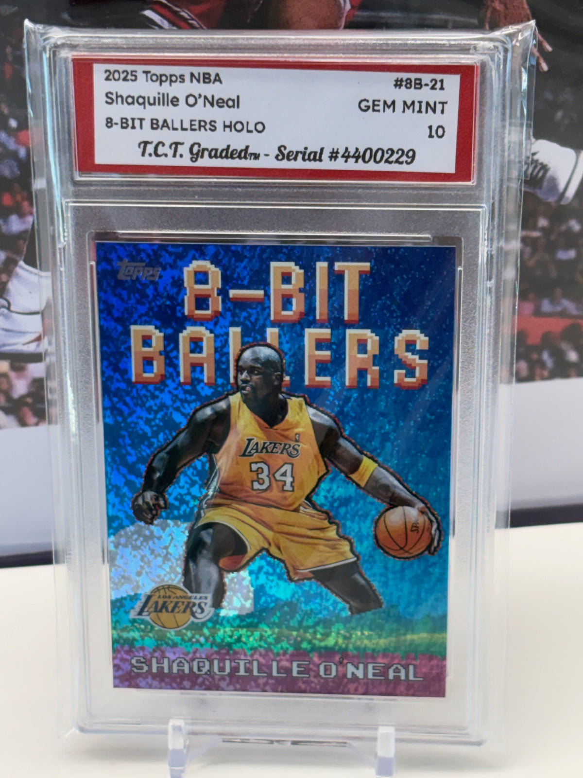 Shaquille O'Neal 2025 Topps NBA 8-Bit Ballers #8B-21 holo T.C.T. Graded(TM) Gem Mint 10 Card stand included