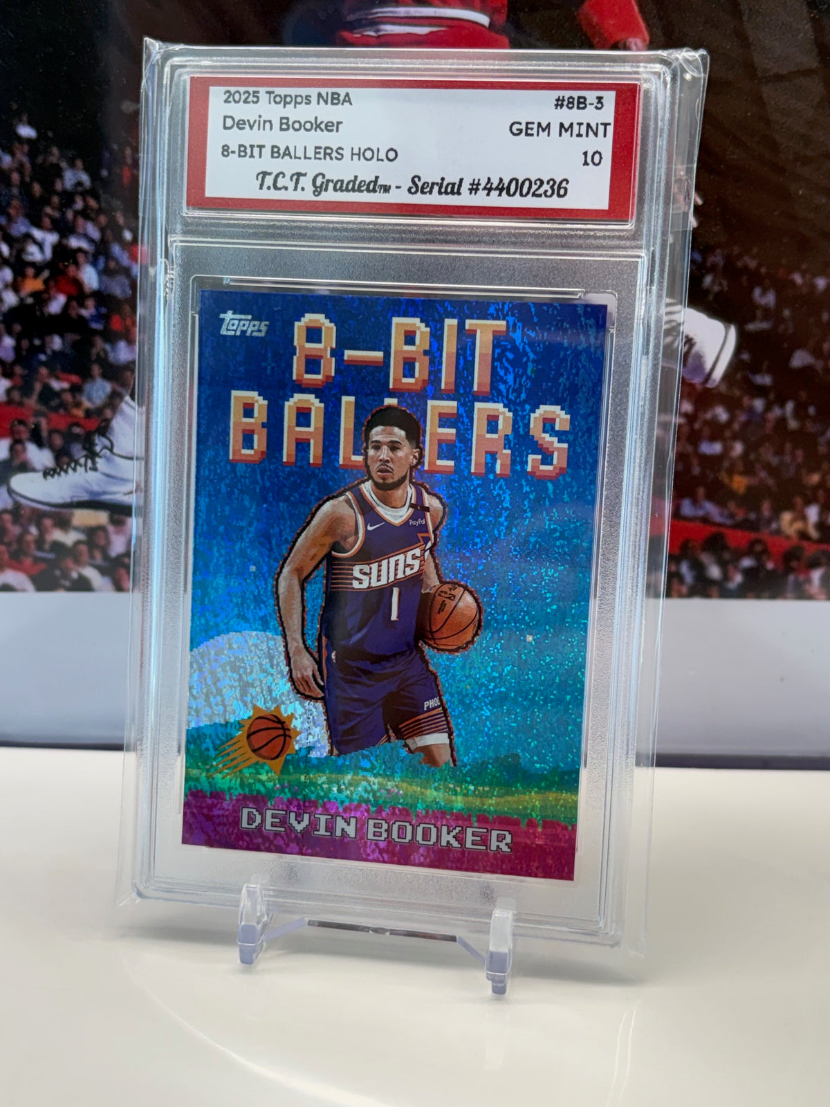 Devin Booker 2025 Topps NBA 8-Bit Ballers #8B-3 T.C.T. Graded(TM) Gem Mint 10 Card stand included