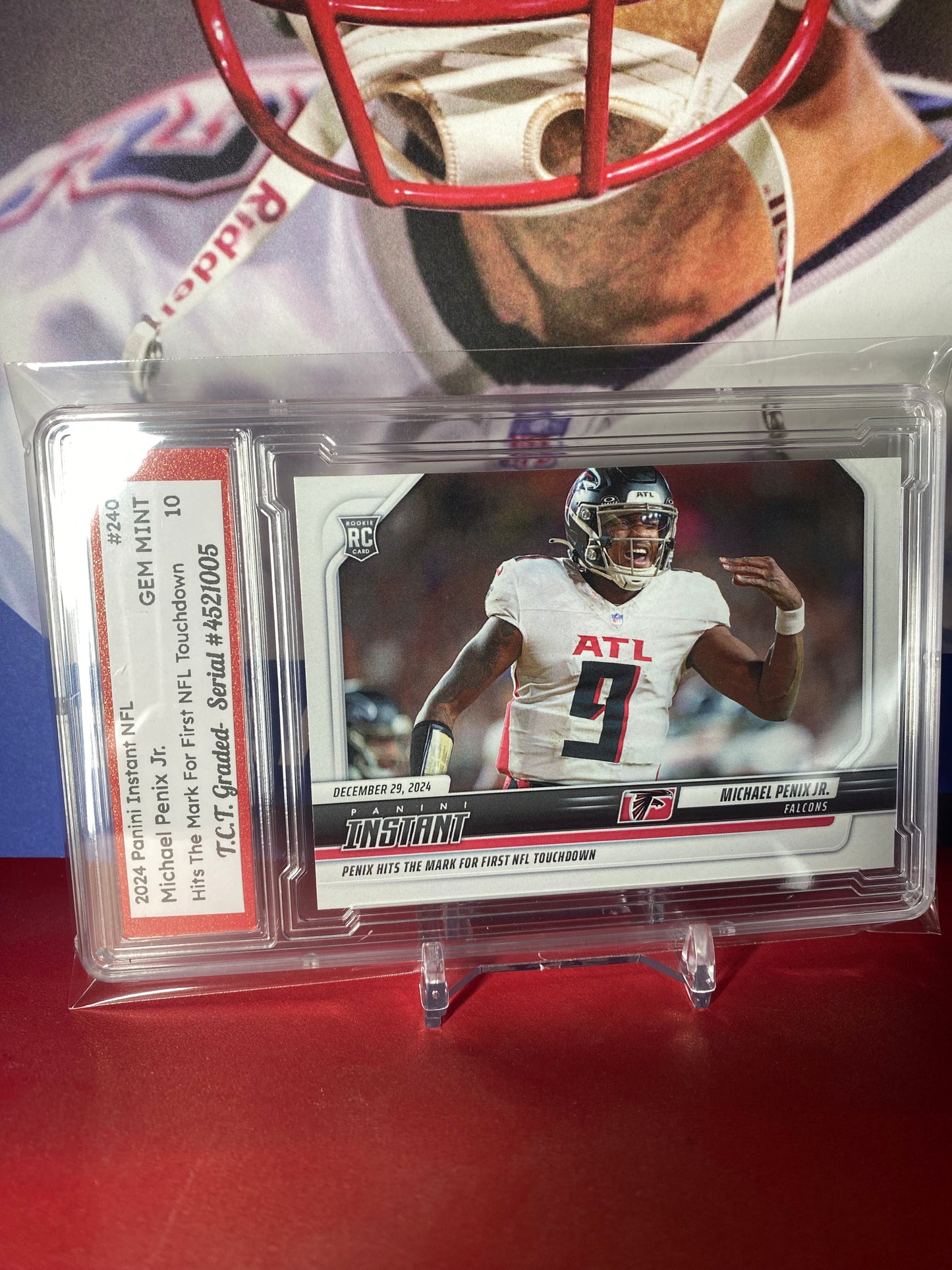 2024 Panini Instant NFL #240 Michael Penix Jr. Rookie Card T.C.T. Graded Gem Mint 10 Hits The Mark For First Touchdown