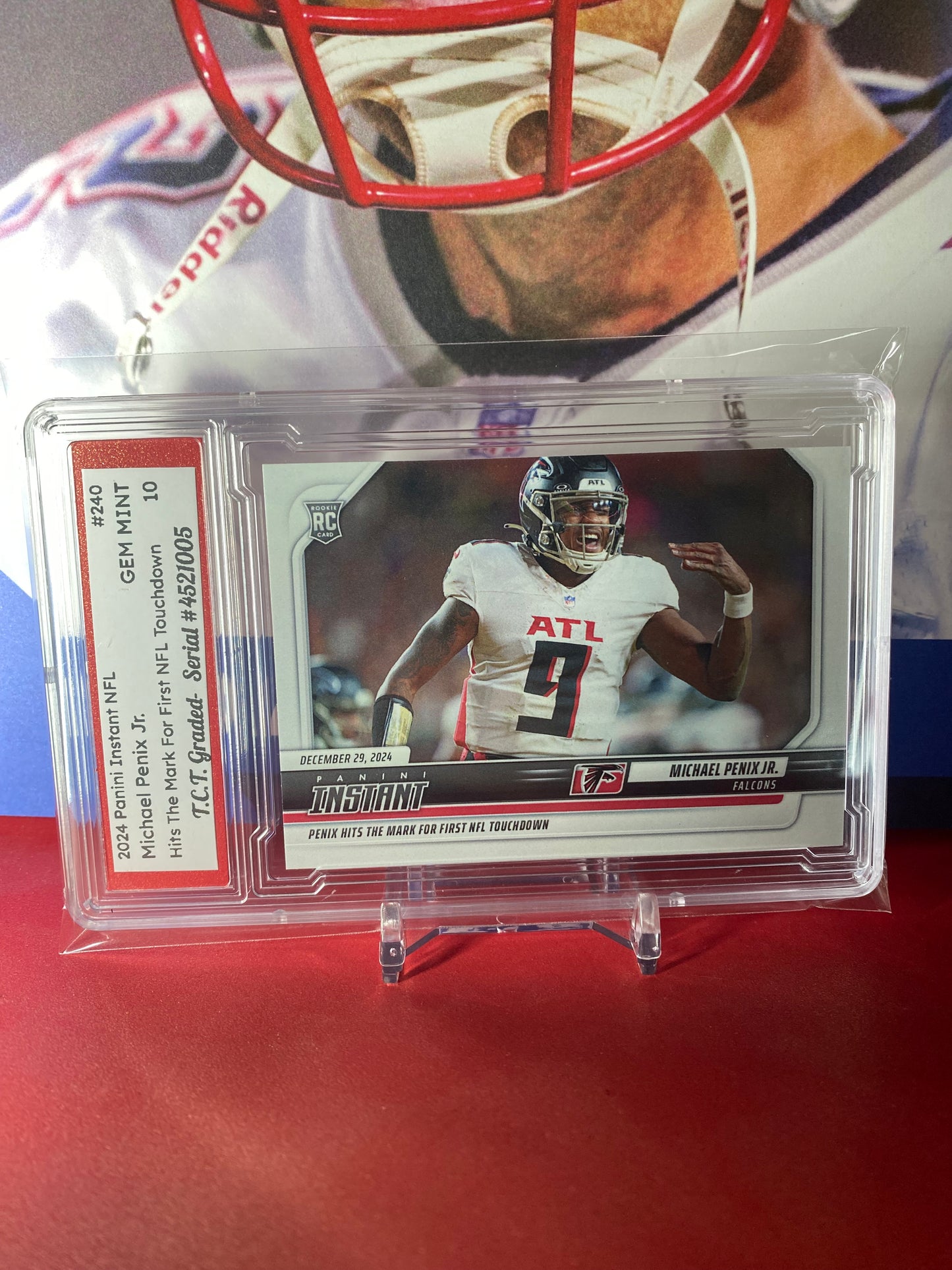 2024 Panini Instant NFL #240 Michael Penix Jr. Rookie Card T.C.T. Graded Gem Mint 10 Hits The Mark For First Touchdown