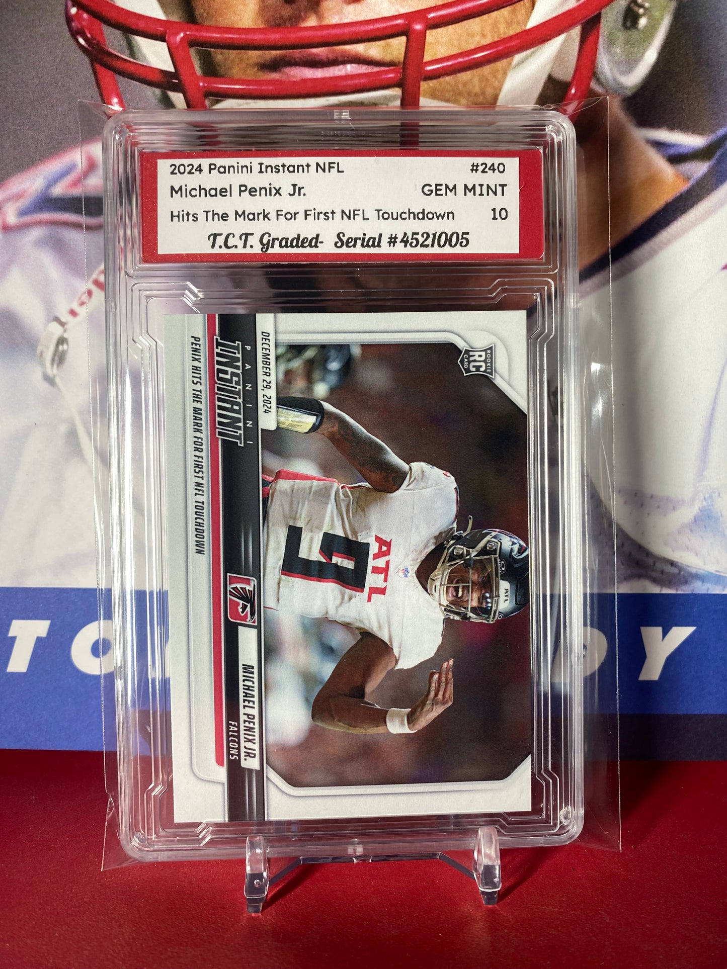 2024 Panini Instant NFL #240 Michael Penix Jr. Rookie Card T.C.T. Graded Gem Mint 10 Hits The Mark For First Touchdown