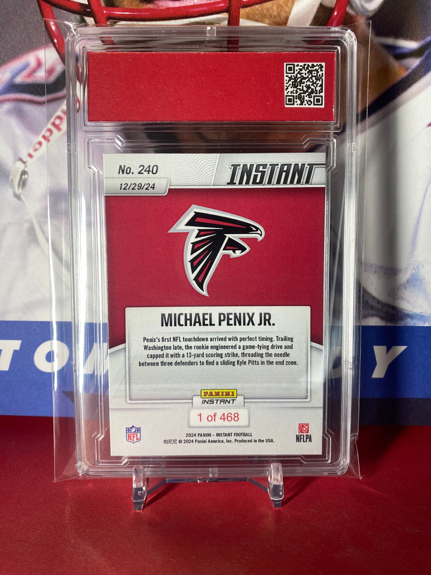 2024 Panini Instant NFL #240 Michael Penix Jr. Rookie Card T.C.T. Graded Gem Mint 10 Hits The Mark For First Touchdown