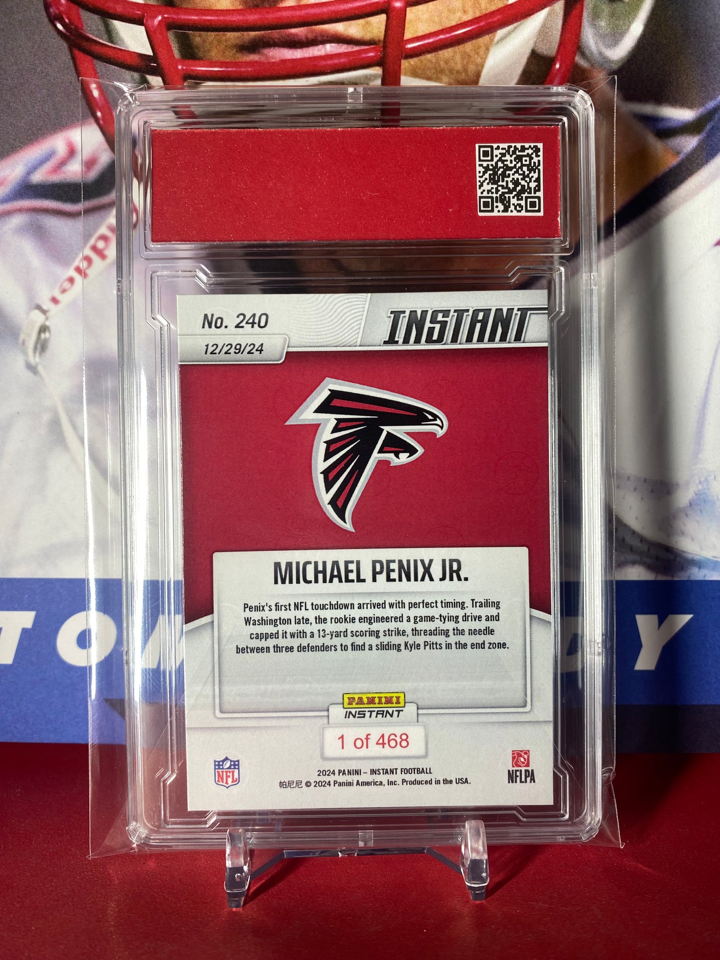 2024 Panini Instant NFL #240 Michael Penix Jr. Rookie Card T.C.T. Graded Gem Mint 10 Hits The Mark For First Touchdown