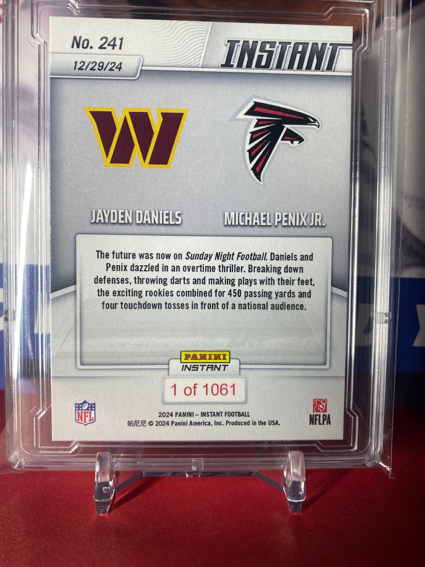 2024 Panini Instant NFL #241 Jayden Daniels/Michael Penix Jr. Rookie QBs Put On Prime Time Show