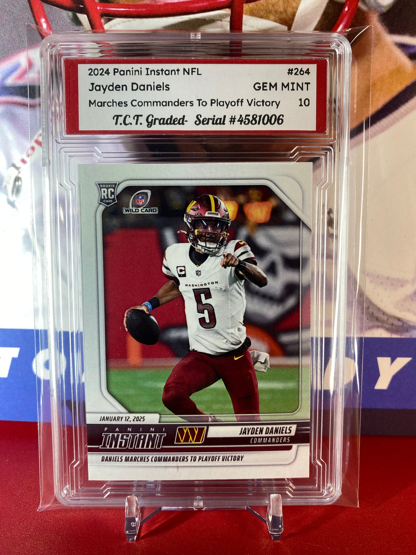 2024 Panini Instant NFL #264 Jayden Daniels Marches Commanders To Playoff Victory T.C.T. Graded Gem Mint 10 Rookie Card