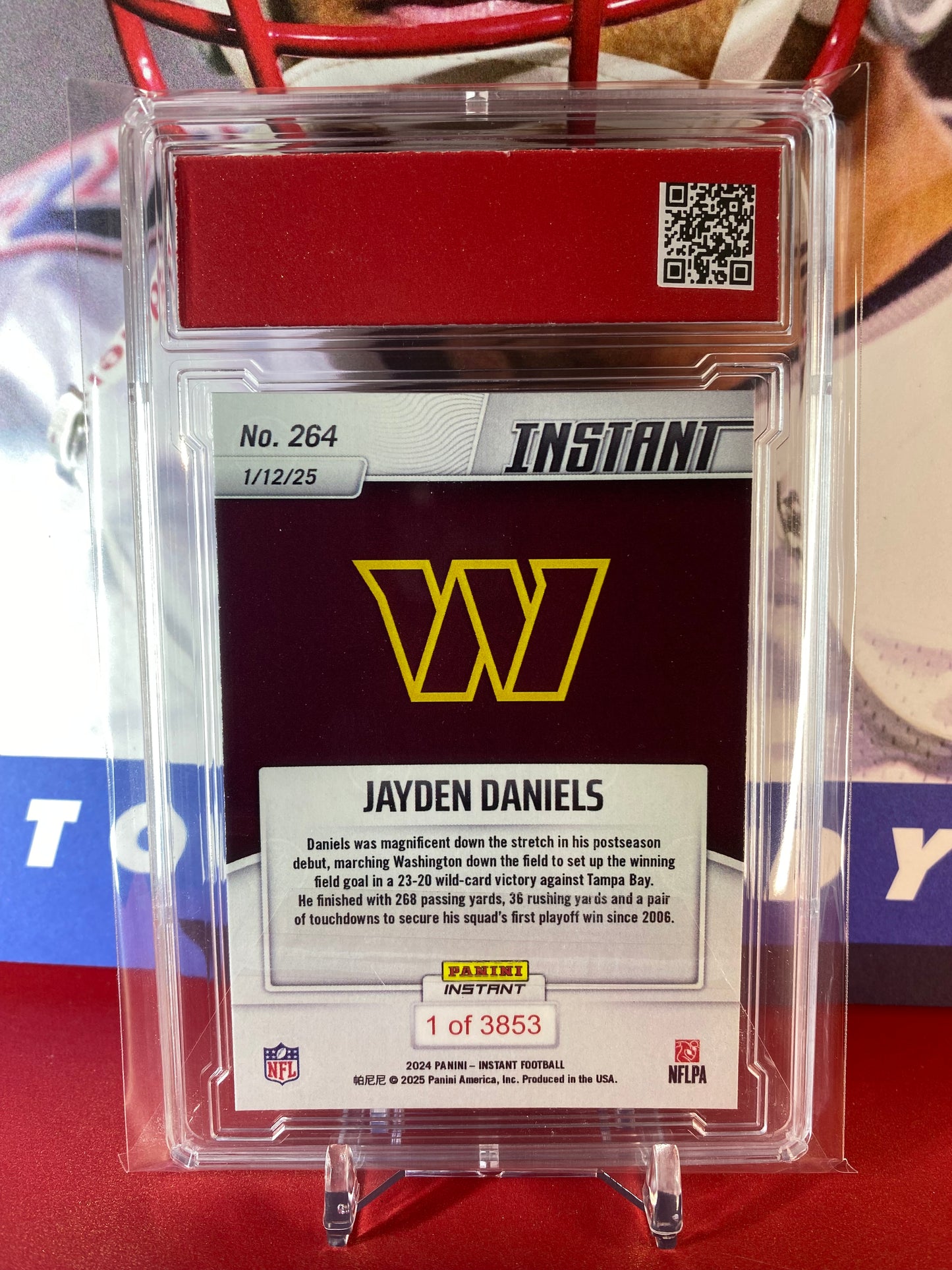 2024 Panini Instant NFL #264 Jayden Daniels Marches Commanders To Playoff Victory T.C.T. Graded Gem Mint 10 Rookie Card