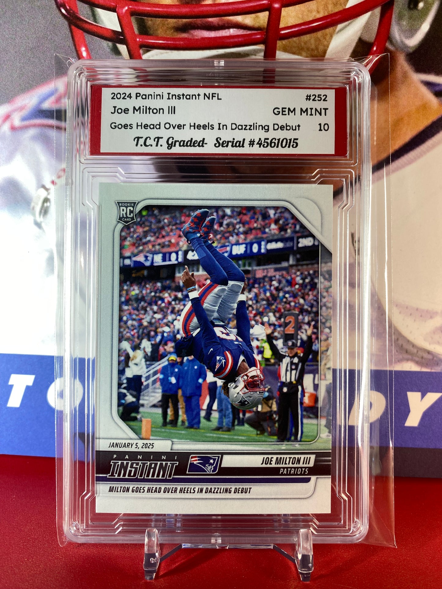 2024 Panini Instant NFL #252 Joe Milton lll Goes Head Over Heels In Dazzling Debut T.C.T. Graded Gem Mint 10 Rookie card