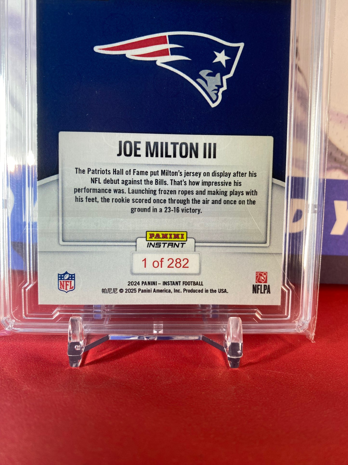 2024 Panini Instant NFL #252 Joe Milton lll Goes Head Over Heels In Dazzling Debut T.C.T. Graded Gem Mint 10 Rookie card