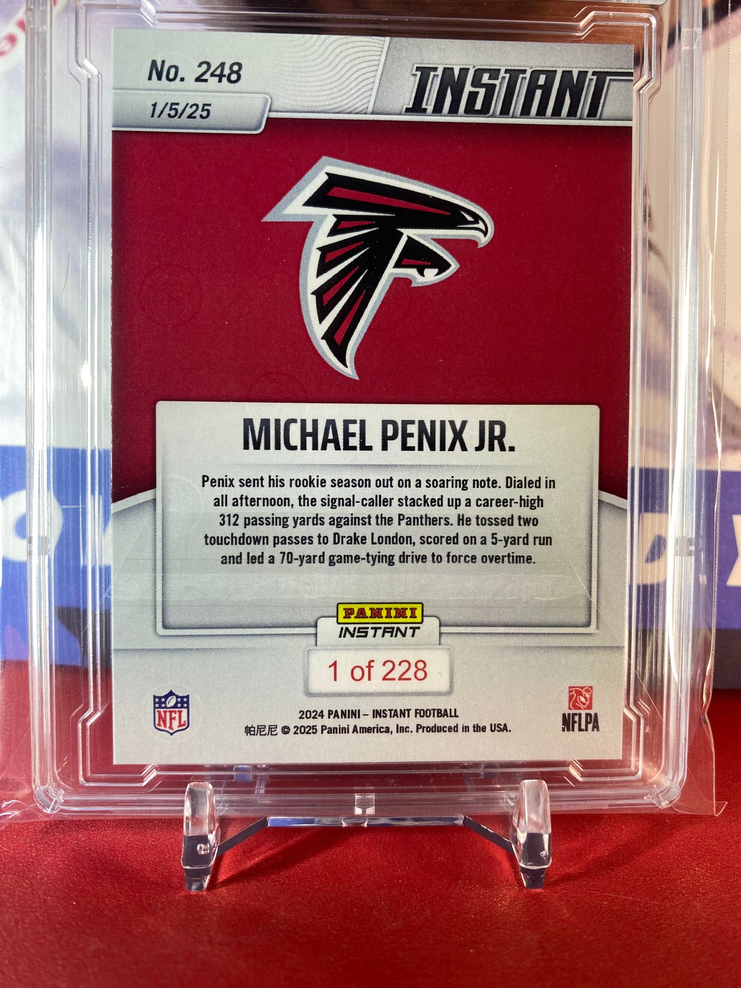 2024 Panini Instant NFL #248 Michael Penix Jr. Puts On A Show In Season Finale T.C.T. Graded Gem Mint 10 Rookie Card