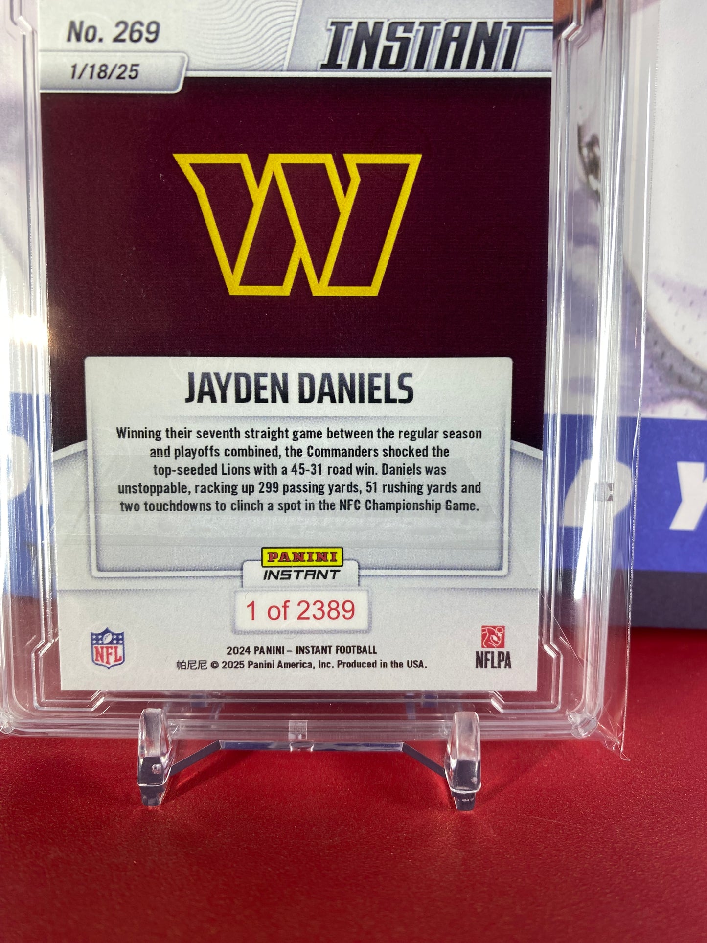 2024 Panini Instant NFL #269 Jayden Daniels Keeps Commanders Rolling T.C.T. Graded Gem Mint 10 Rookie Card