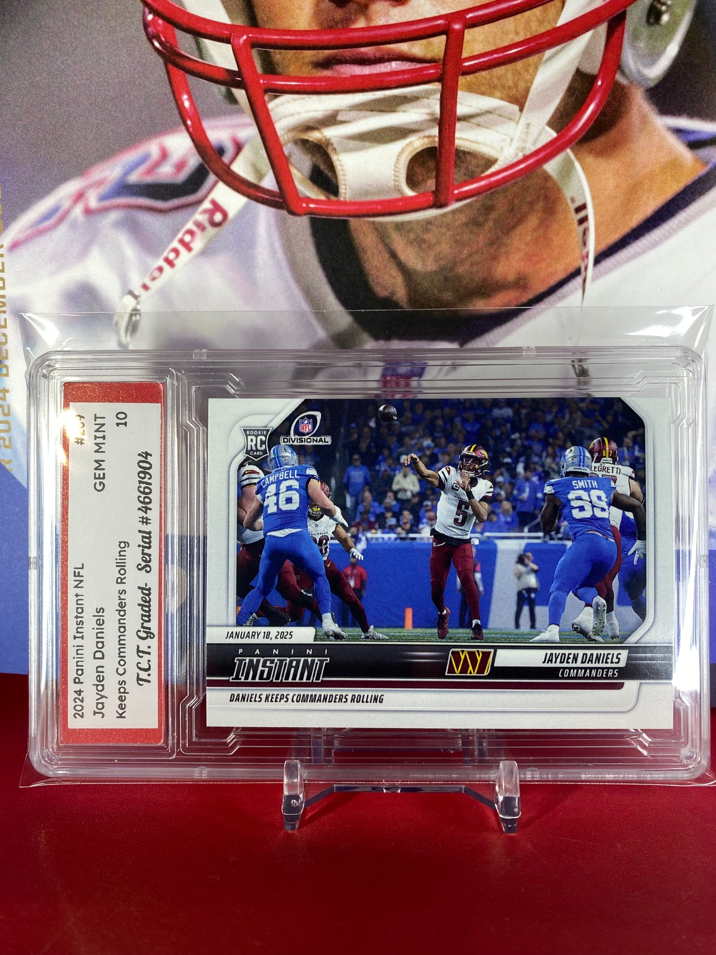 2024 Panini Instant NFL #269 Jayden Daniels Keeps Commanders Rolling T.C.T. Graded Gem Mint 10 Rookie Card
