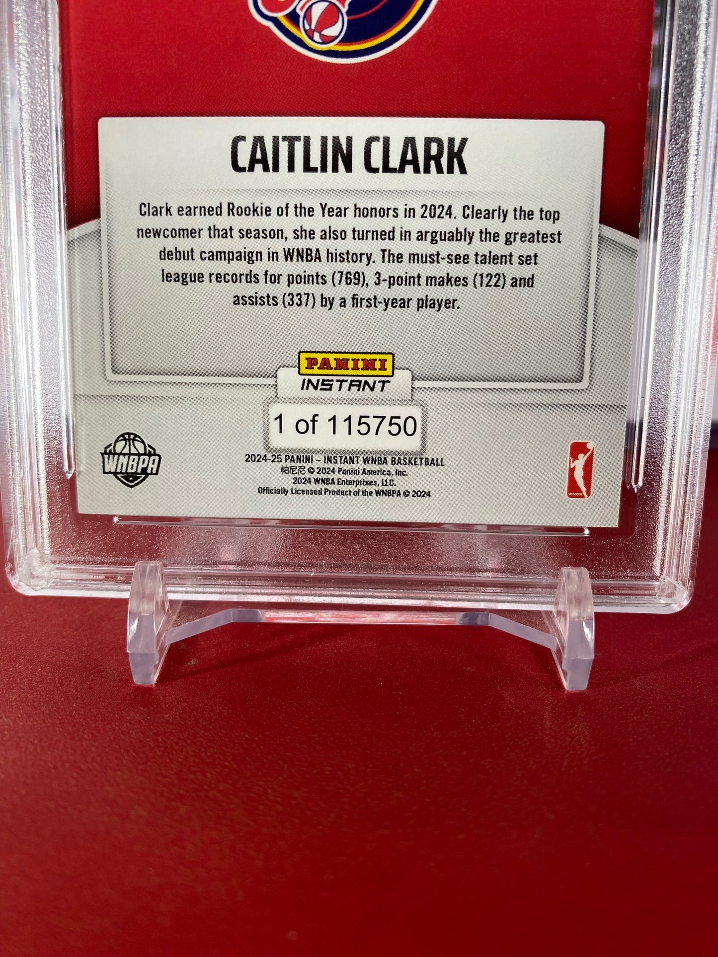 2024 Panini Instant WNBA #CCROY-A Caitlin Clark Rookie Of The Year Card T.C.T. Graded Gem Mint 10 card stand included