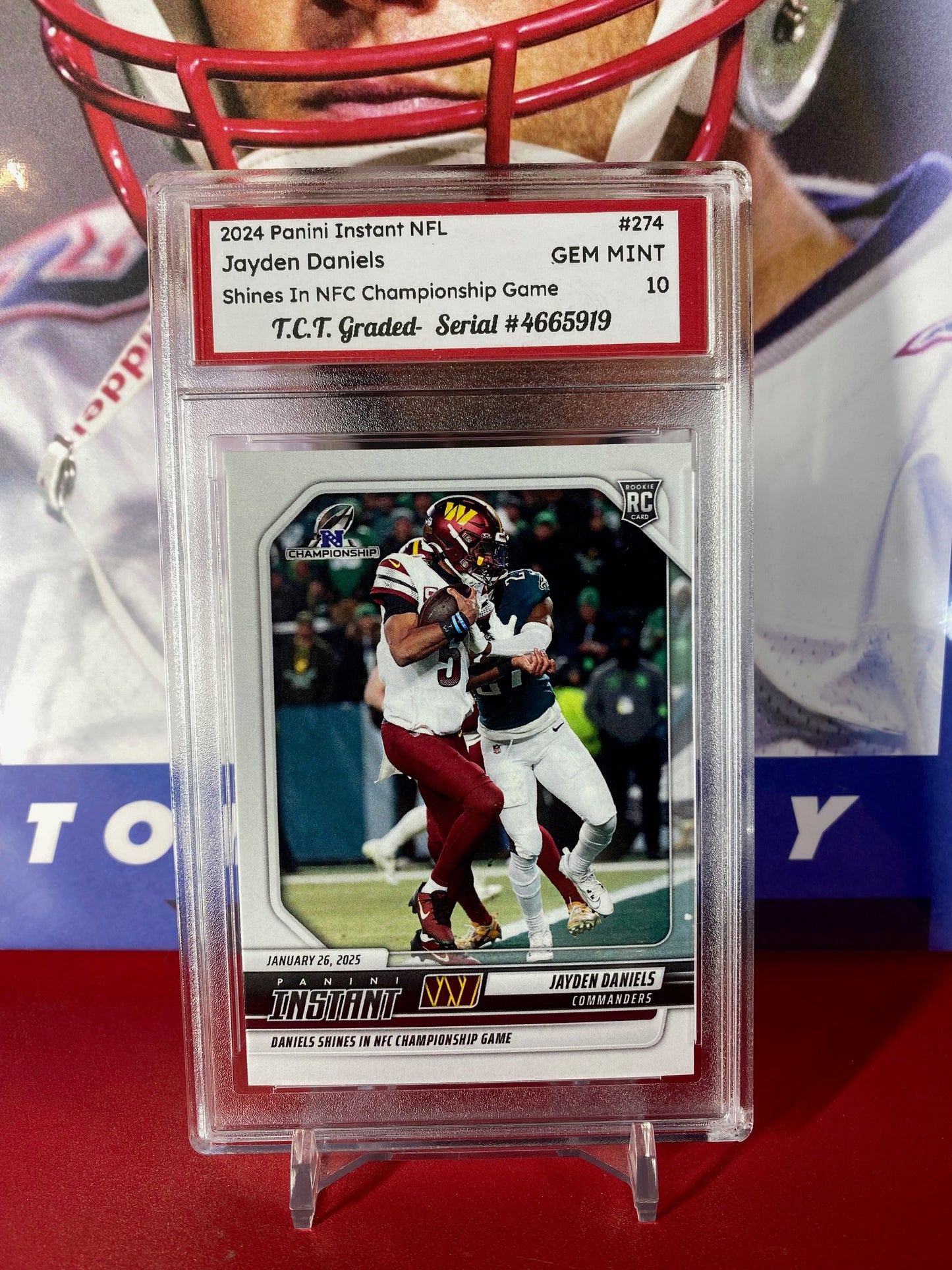 2024 Panini Instant NFL #274 Jayden Daniels Rookie Card Shines In NFC Championship Game T.C.T. Graded Gem Mint 10 Rookie Card