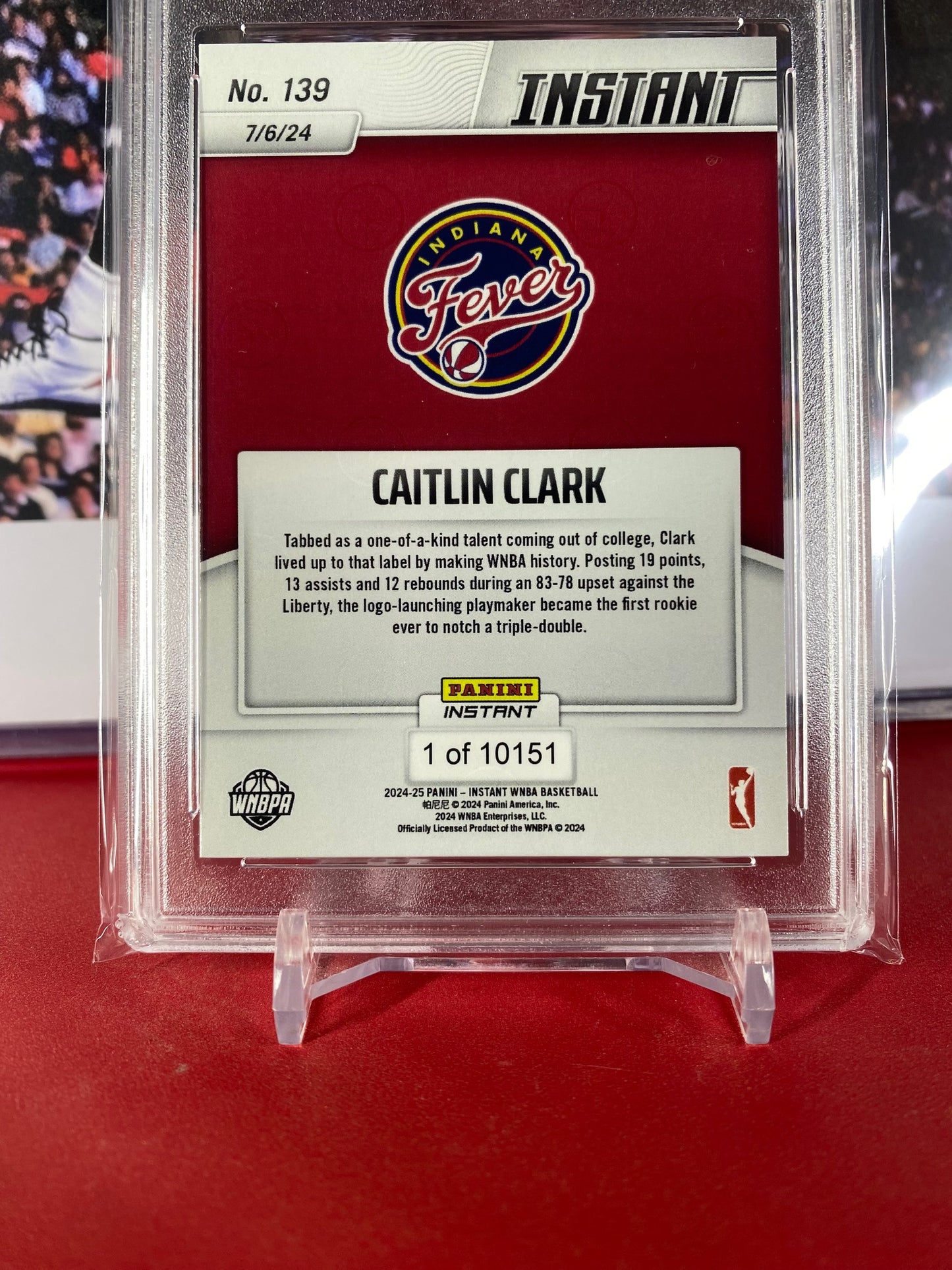 2024 Panini Instant WNBA #139 Caitlin Clark Rookie Card Makes WNBA History Triple-Double T.C.T. Graded Gem Mint 10