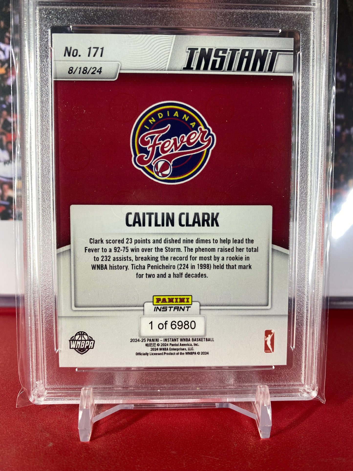 2024 Panini Instant #171 Caitlin Clark Rookie Card WNBA Rookie Assists Record T.C.T. Graded Gem Mint 10