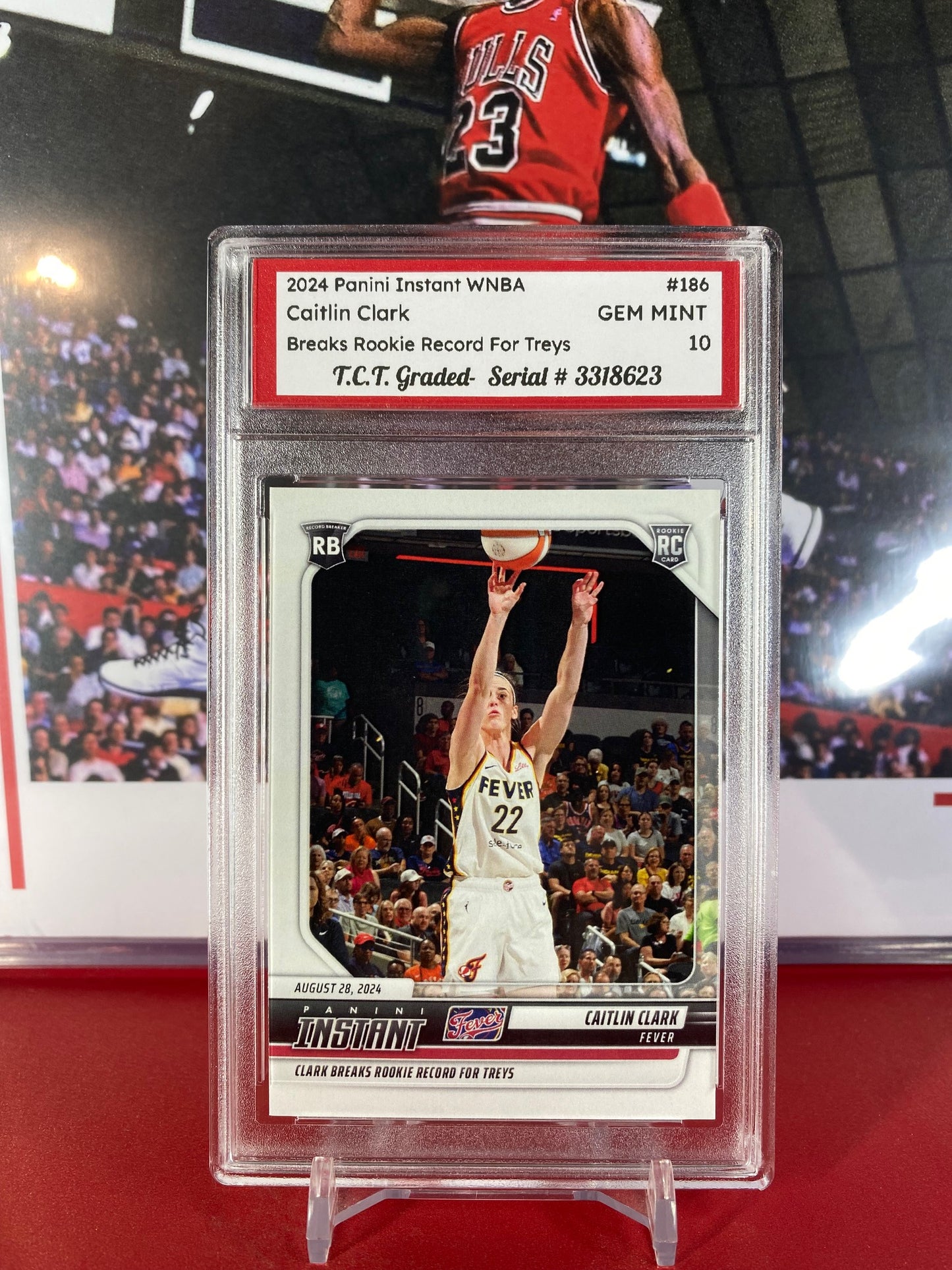 2024 Panini Instant #186 Caitlin Clark Rookie Card Breaks Rookie Record For Treys T.C.T. Graded Gem Mint 10
