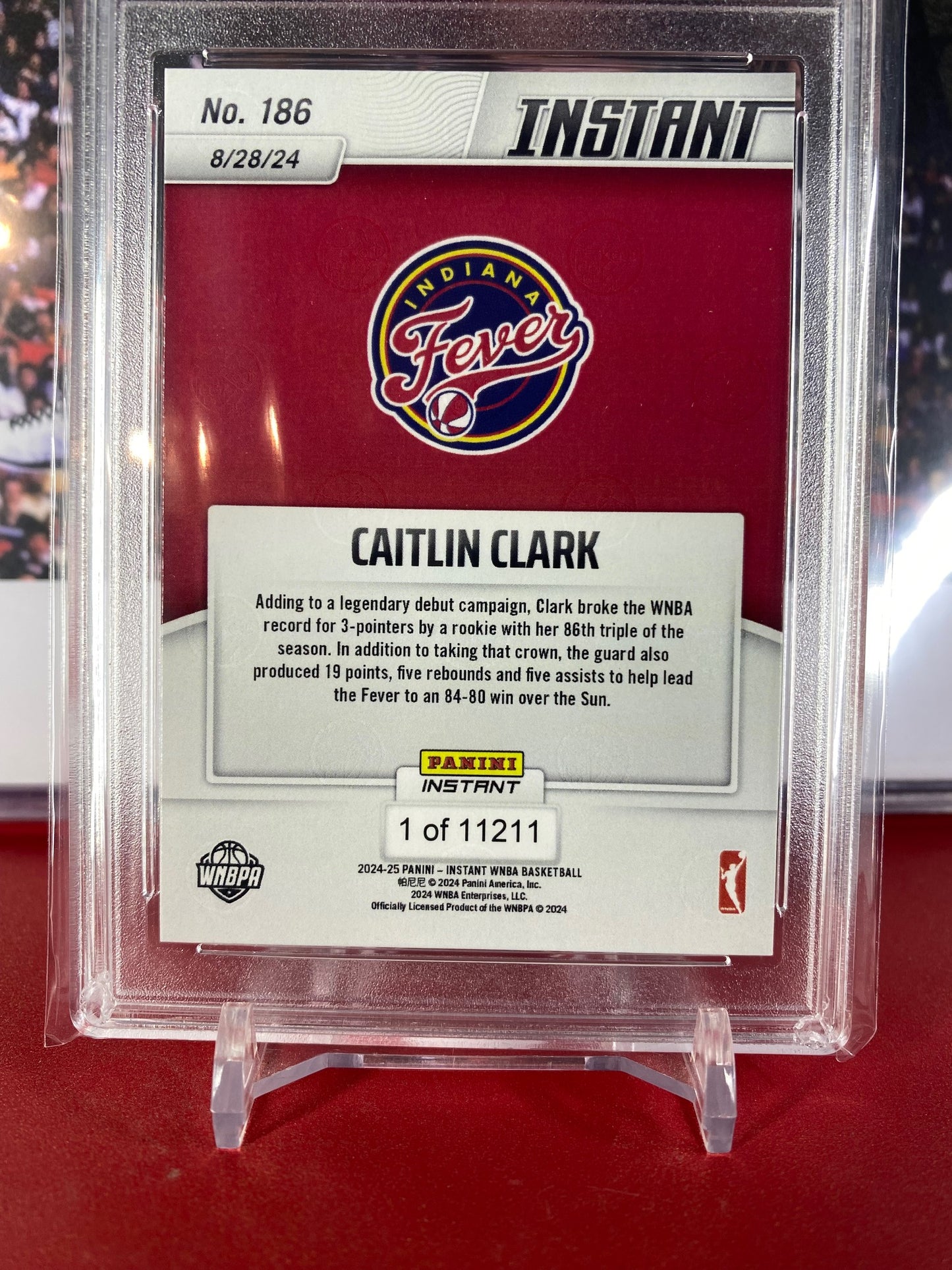 2024 Panini Instant #186 Caitlin Clark Rookie Card Breaks Rookie Record For Treys T.C.T. Graded Gem Mint 10
