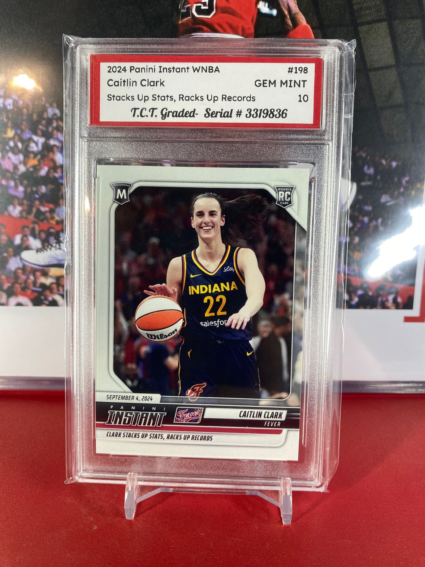 2024 Panini Instant #198 Caitlin Clark Rookie Card Stacks Up Stats, Racks Up Records T.C.T. Graded Gem Mint 10
