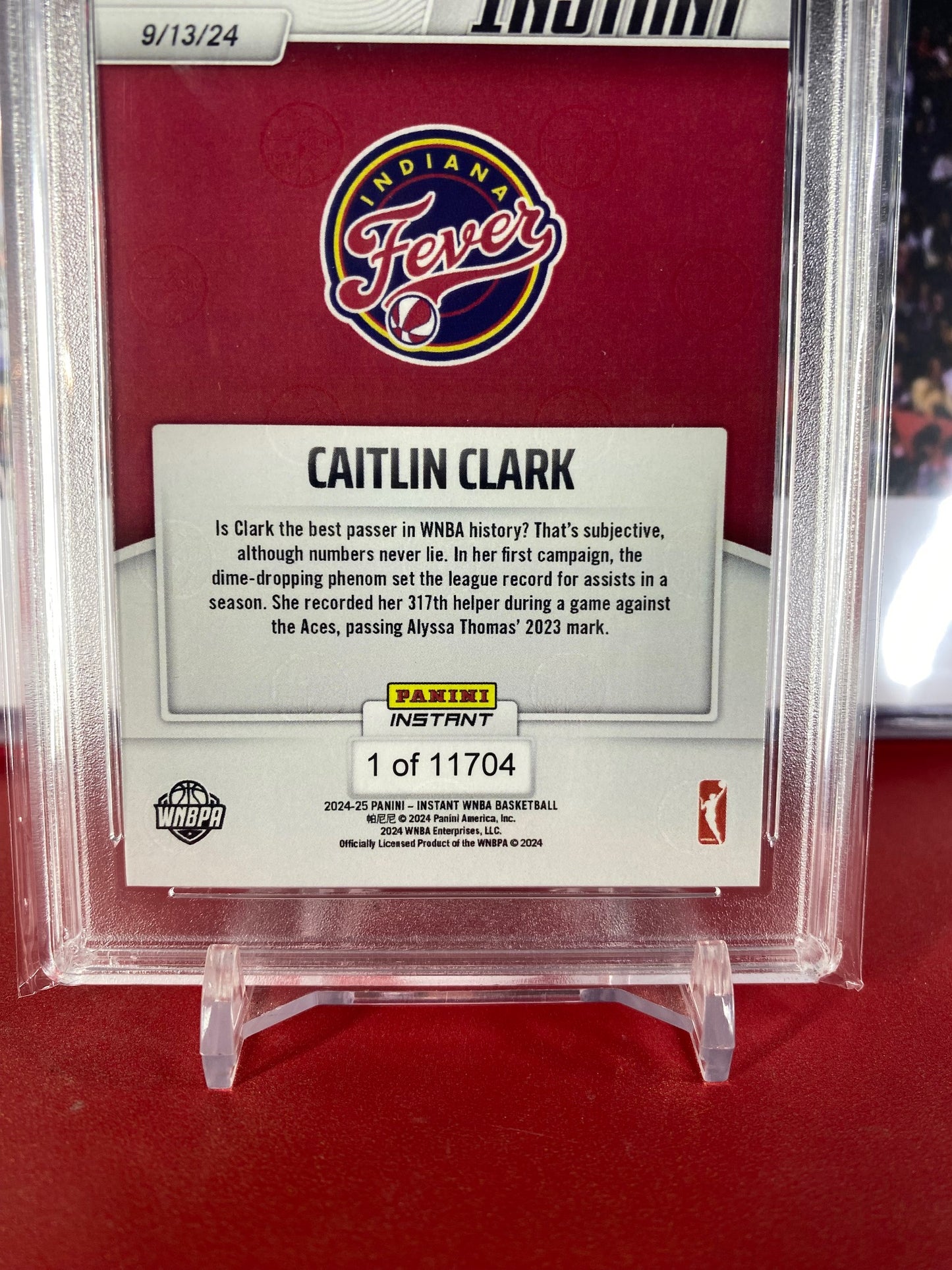 2024 Panini Instant #213 Caitlin Clark Rookie Card Breaks Single-Season Assists Record T.C.T. Graded Gem Mint 10