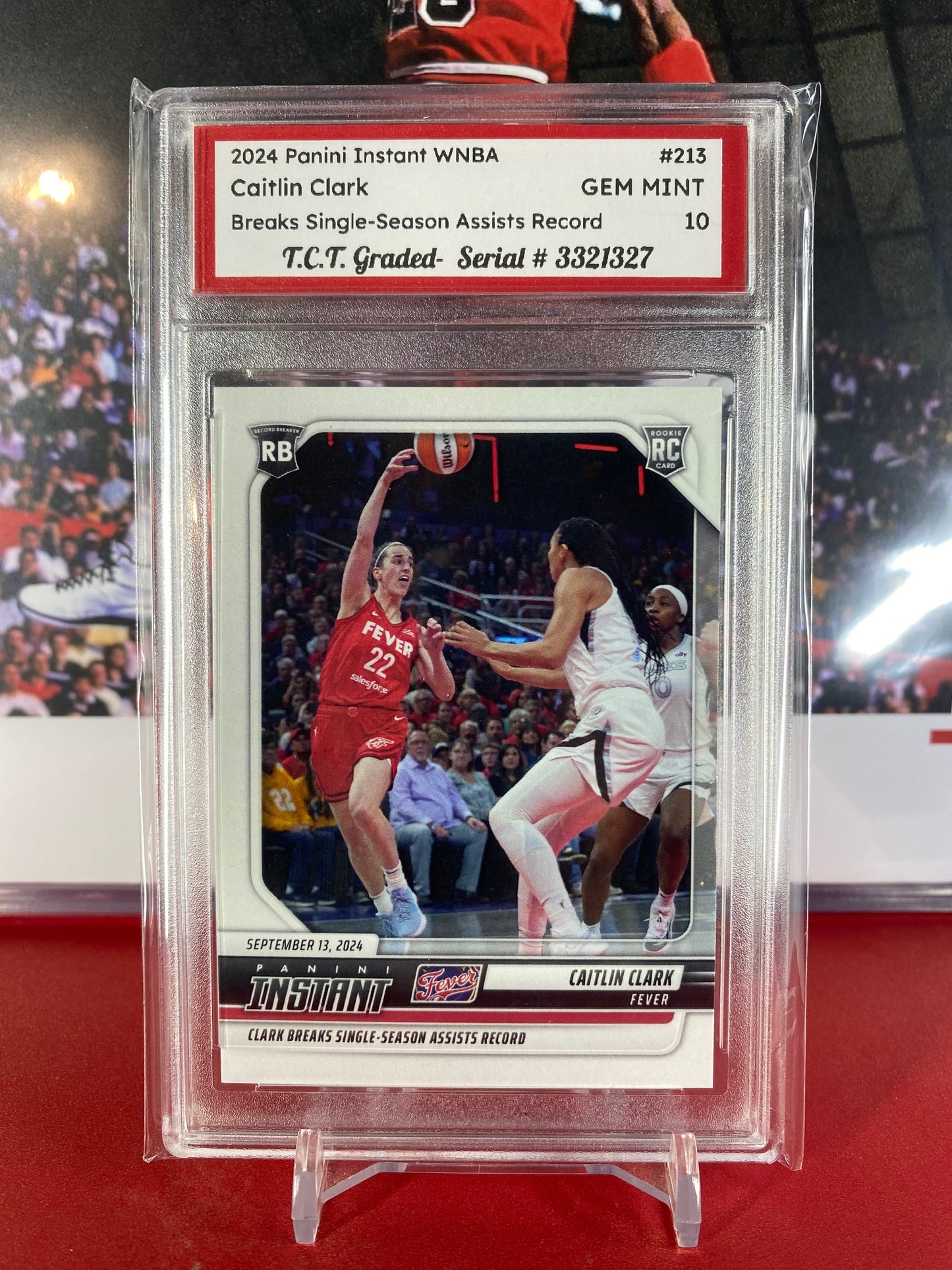 2024 Panini Instant #213 Caitlin Clark Rookie Card Breaks Single-Season Assists Record T.C.T. Graded Gem Mint 10