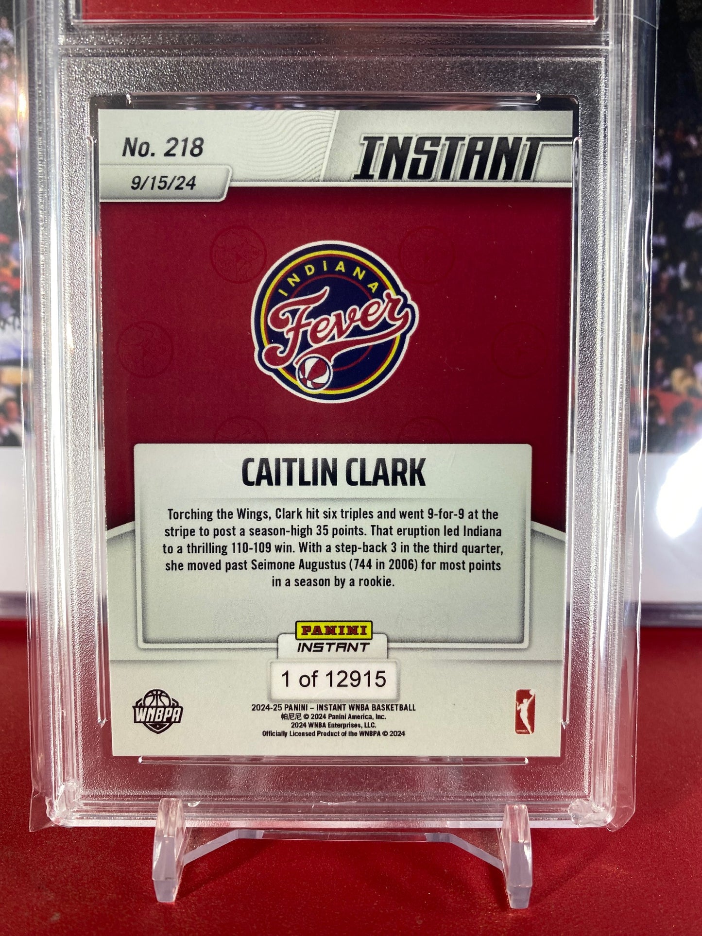 2024 Panini Instant WNBA #218 Caitlin Clark Rookie Card Breaks Rookie Scoring Record T.C.T. Graded Gem Mint 10