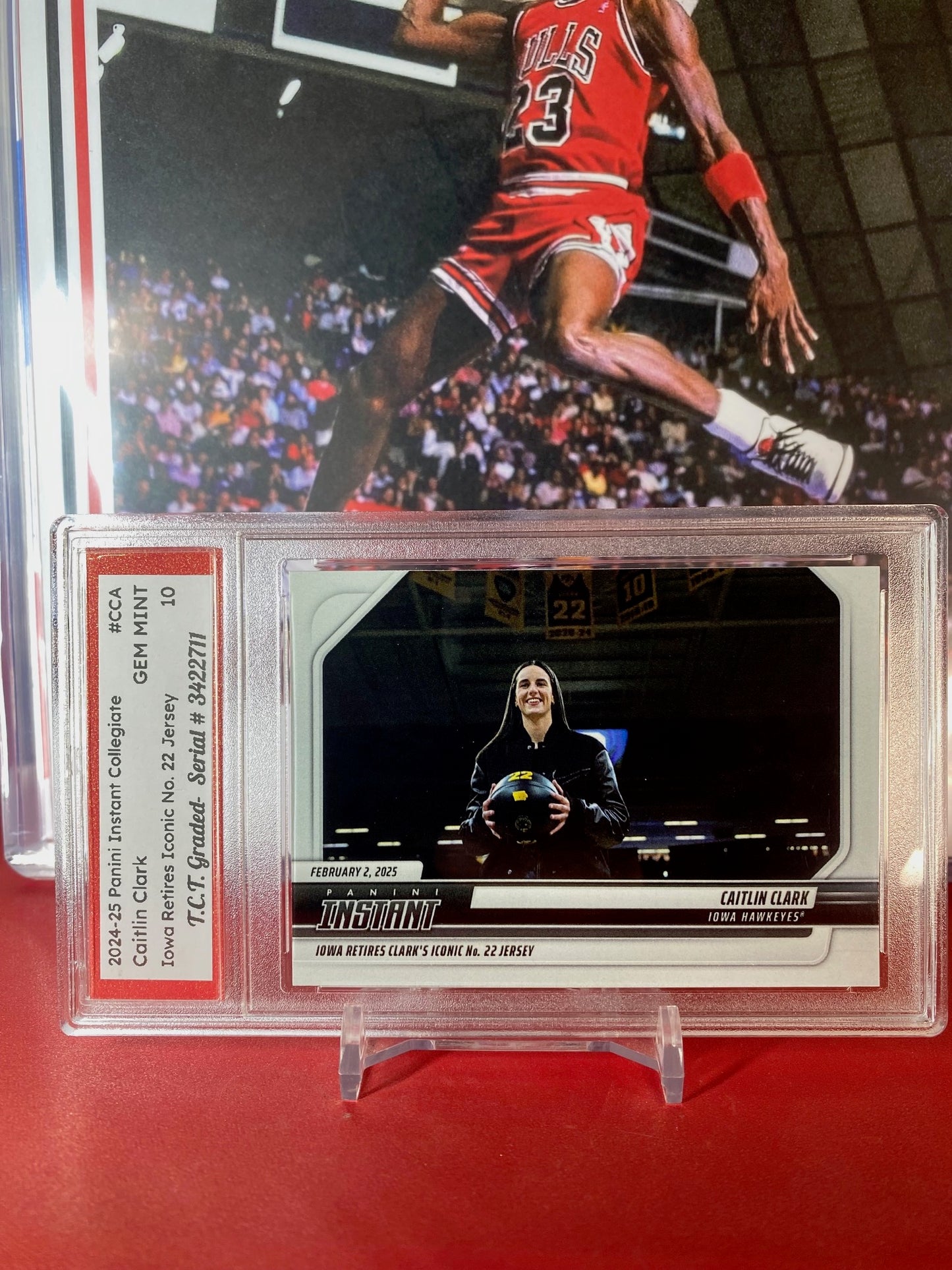 2024-25 Panini Instant Collegiate #CCA Caitlin Clark Rookie Card Iowa Retires Clarks Iconic No. 22 Jersey T.C.T. Graded Gem Mint 10
