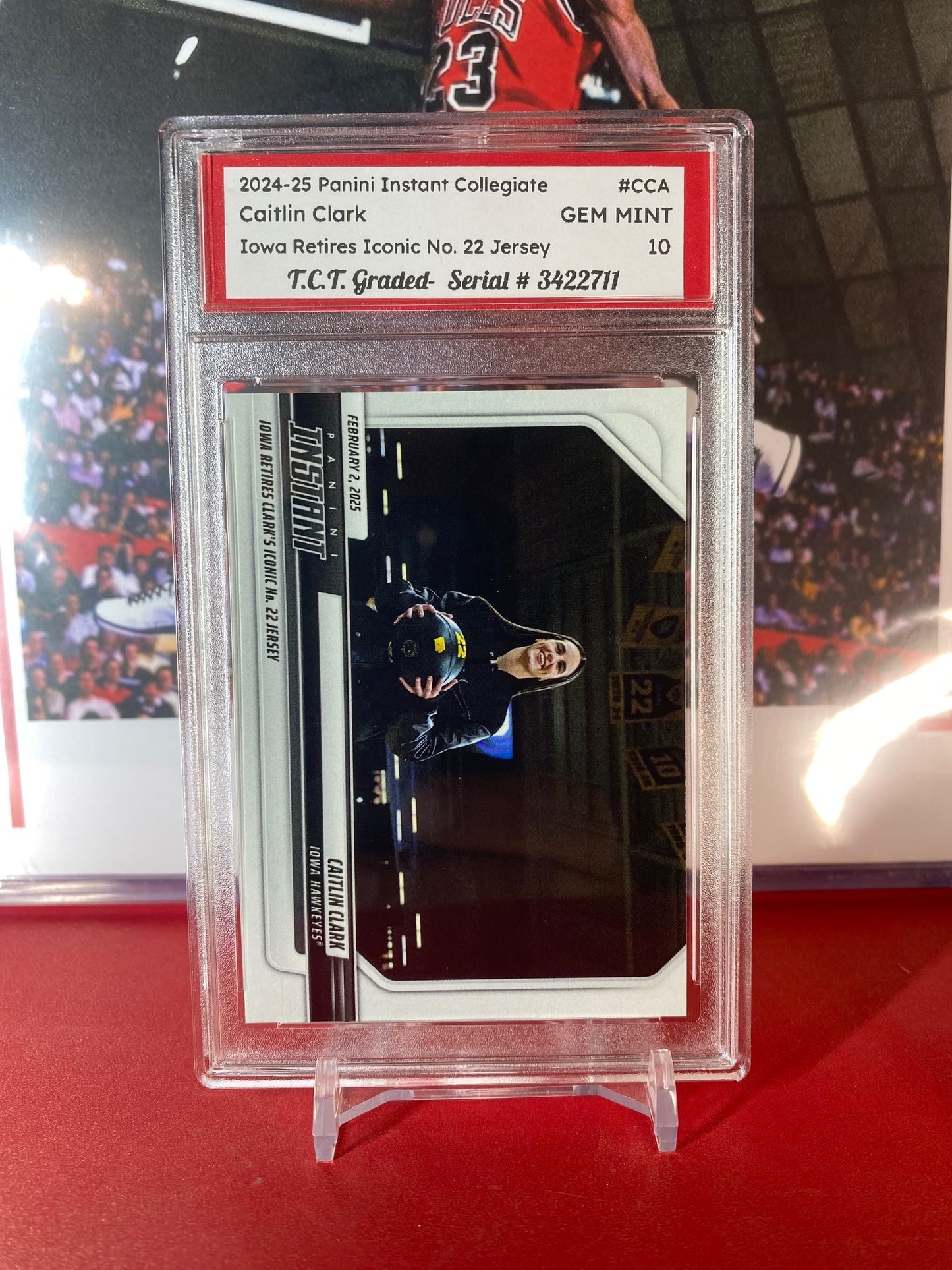 2024-25 Panini Instant Collegiate #CCA Caitlin Clark Rookie Card Iowa Retires Clarks Iconic No. 22 Jersey T.C.T. Graded Gem Mint 10