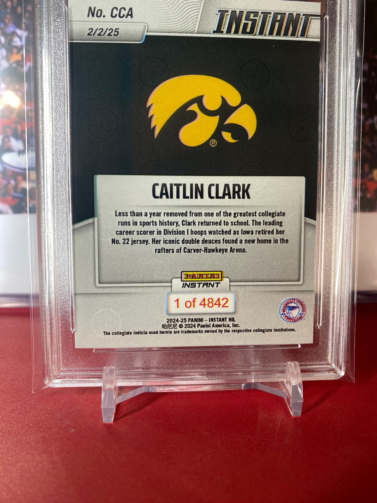2024-25 Panini Instant Collegiate #CCA Caitlin Clark Rookie Card Iowa Retires Clarks Iconic No. 22 Jersey T.C.T. Graded Gem Mint 10