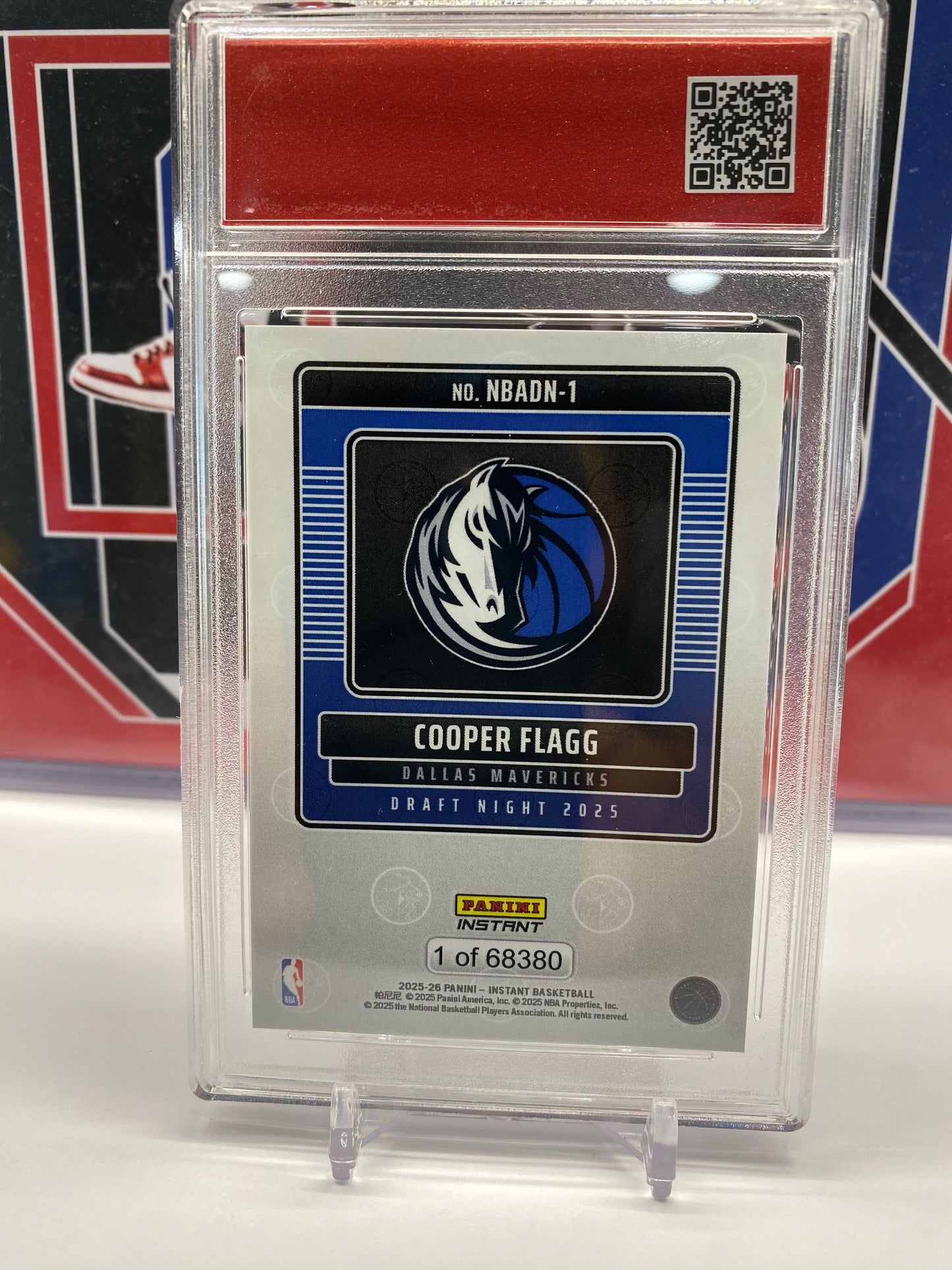 2025 Panini Instant NBA #NBADN-1 Cooper Flagg NBA Draft Night 2025 Pick #1 T.C.T. Graded Gem Mint 10 Card stand included