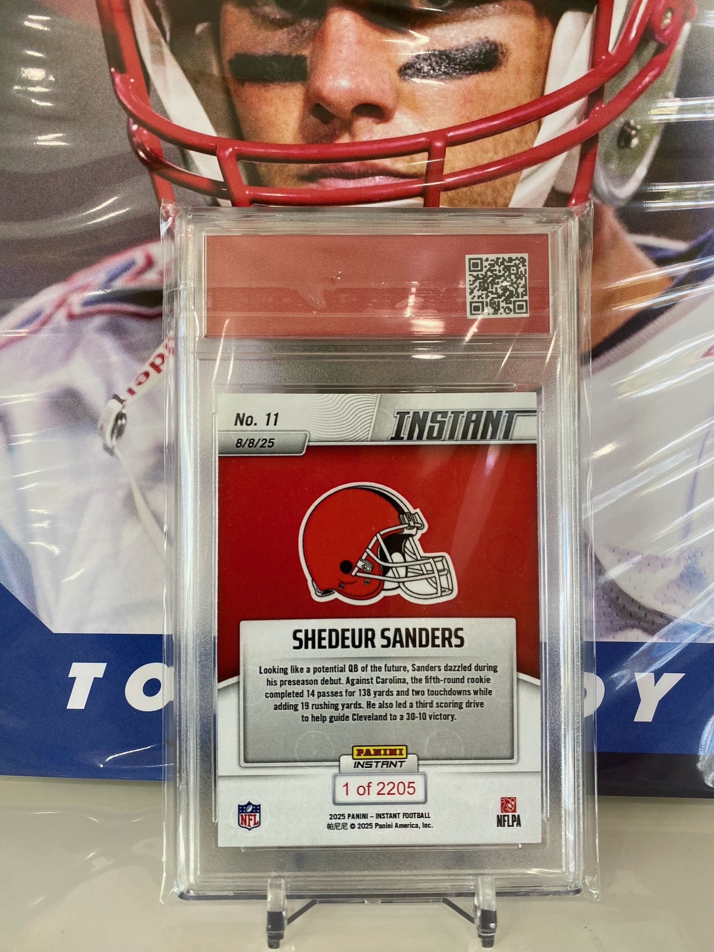 2025 Panini Instant NFL #11 Shedeur Sanders RC Spot On During Preseason Debut T.C.T. Graded Gem Mint 10 Card stand included