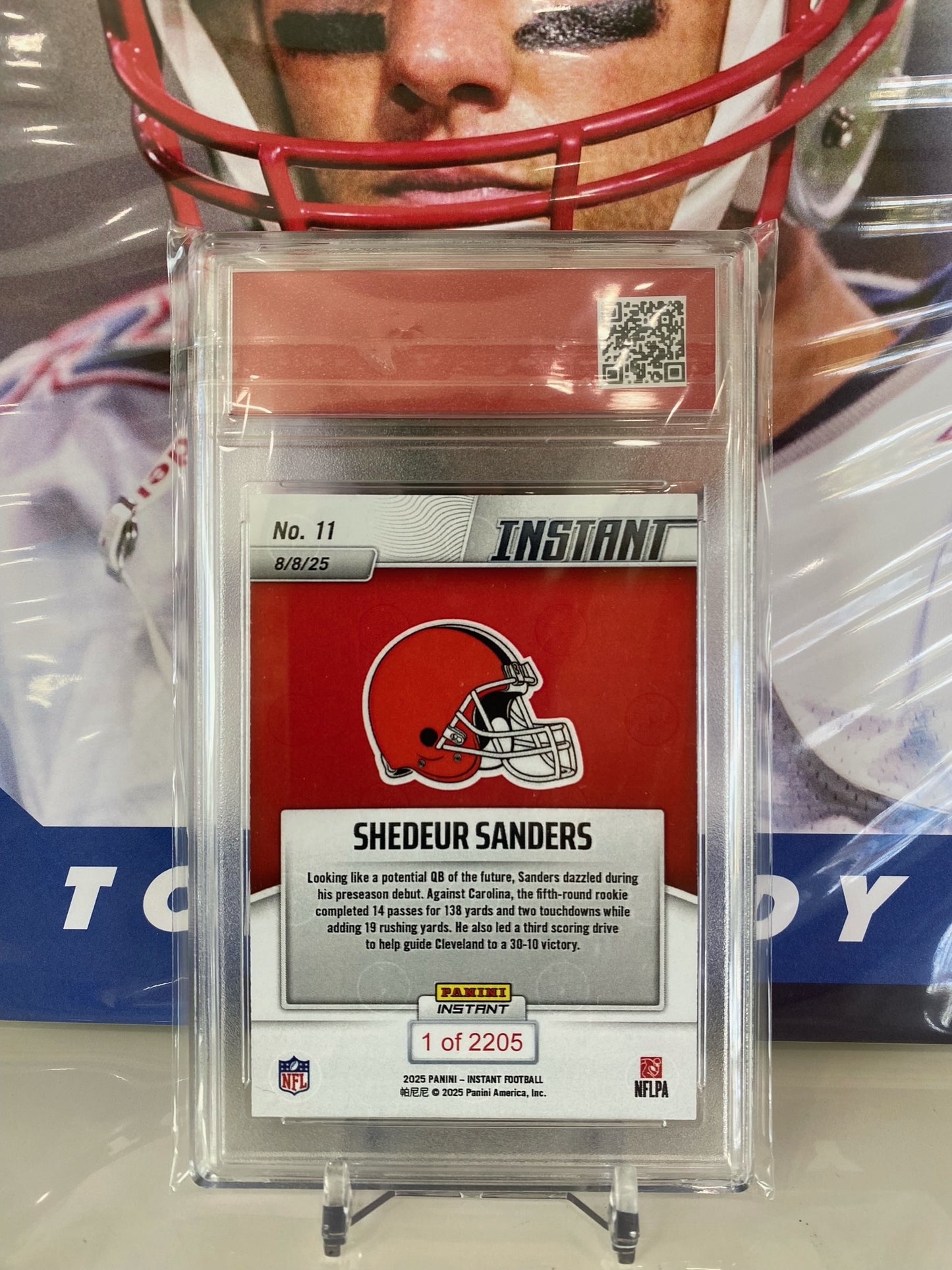 2025 Panini Instant NFL #11 Shedeur Sanders RC Spot On During Preseason Debut T.C.T. Graded Gem Mint 10 Card stand included
