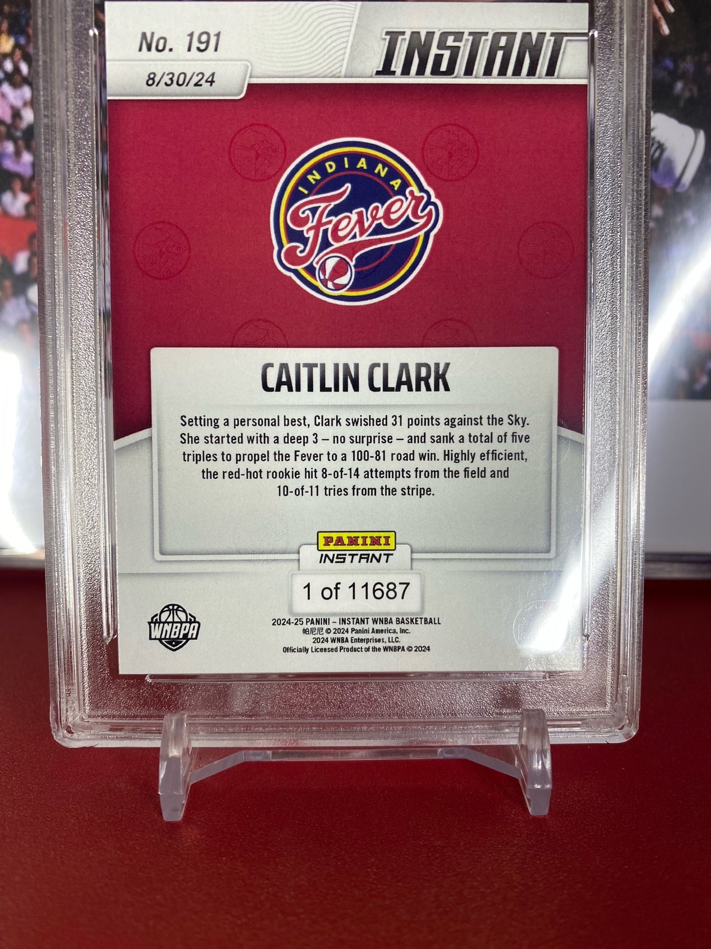 2024 Panini Instant #191 Caitlin Clark Rookie Card Career-High 31 Points T.C.T. Graded Gem Mint 10