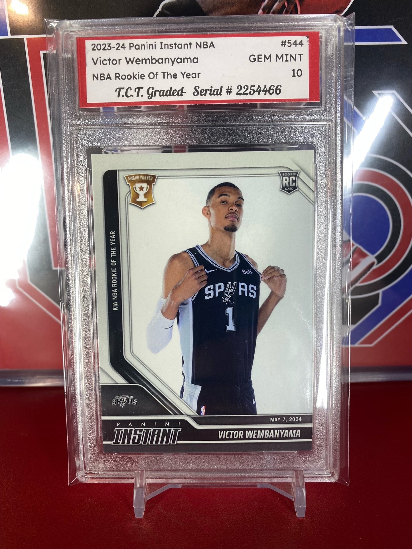2023-24 Panini Instant NBA #544 Victor Wembanyama Rookie Of The Year Card T.C.T. Graded Gem Mint 10