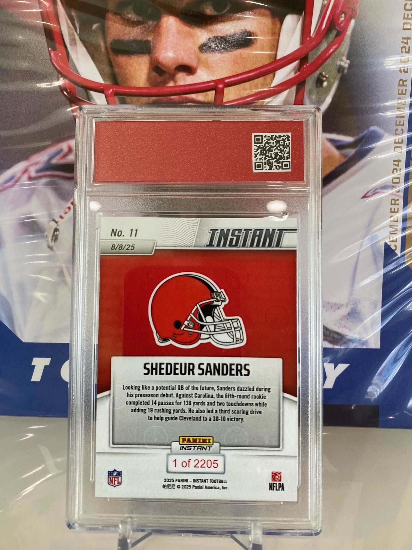 2025 Panini Instant NFL #11 Shedeur Sanders RC Spot On During Preseason Debut T.C.T. Graded Gem Mint 10 Card stand included