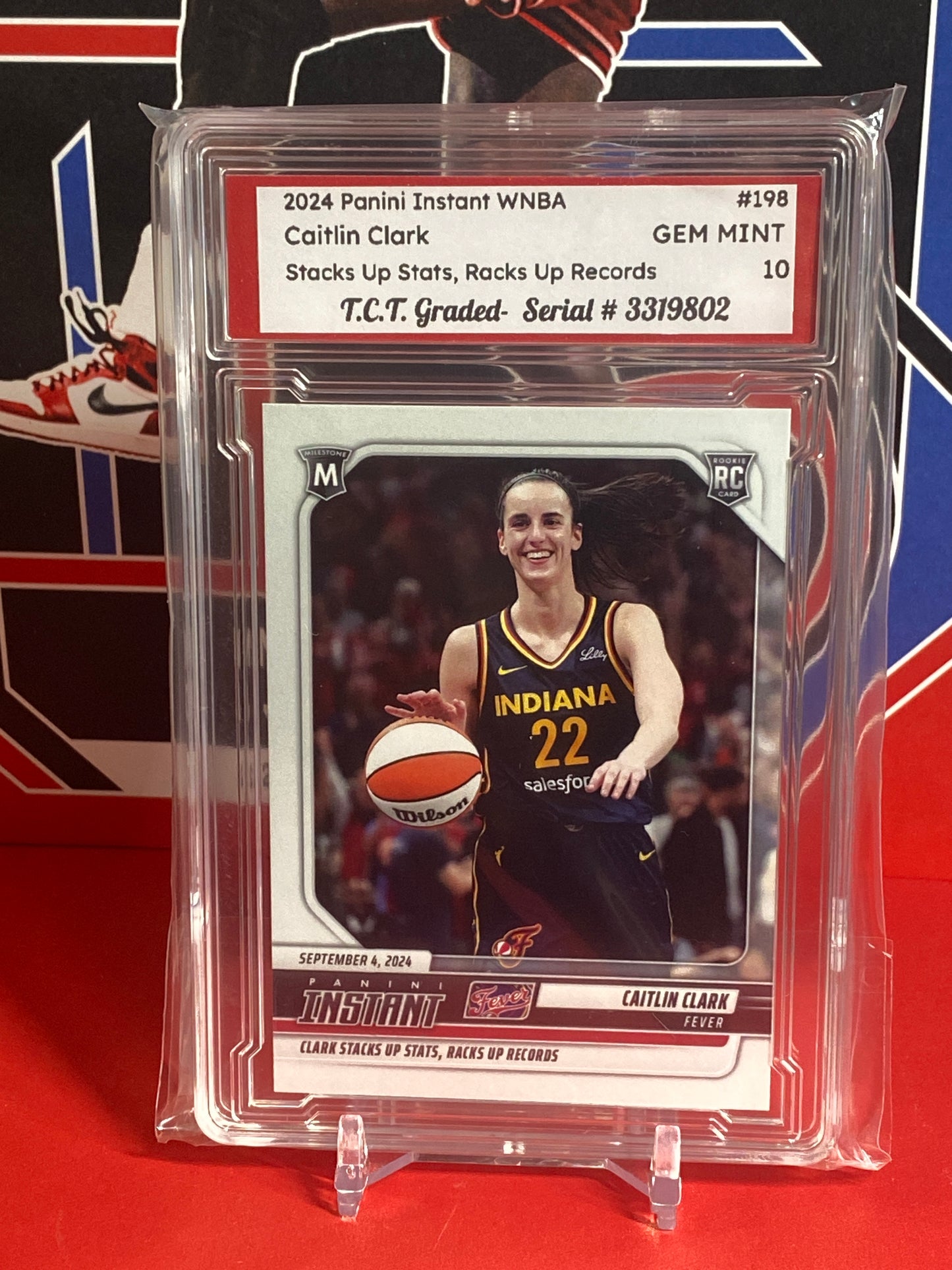 2024 Panini Instant WNBA #198 Caitlin Clark Rookie Card Stacks Up Stats, Racks Up Records T.C.T. Graded Gem Mint 10