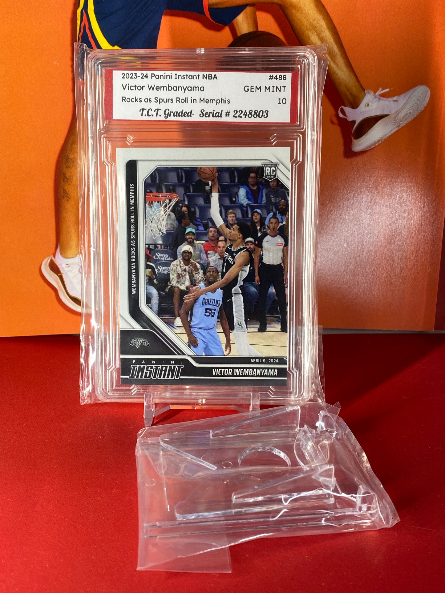 2023-24 Panini Instant NBA #488 Victor Wembanyama Rookie Card Rocks As Spurs Roll In Memphis T.C.T. Graded Gem Mint 10