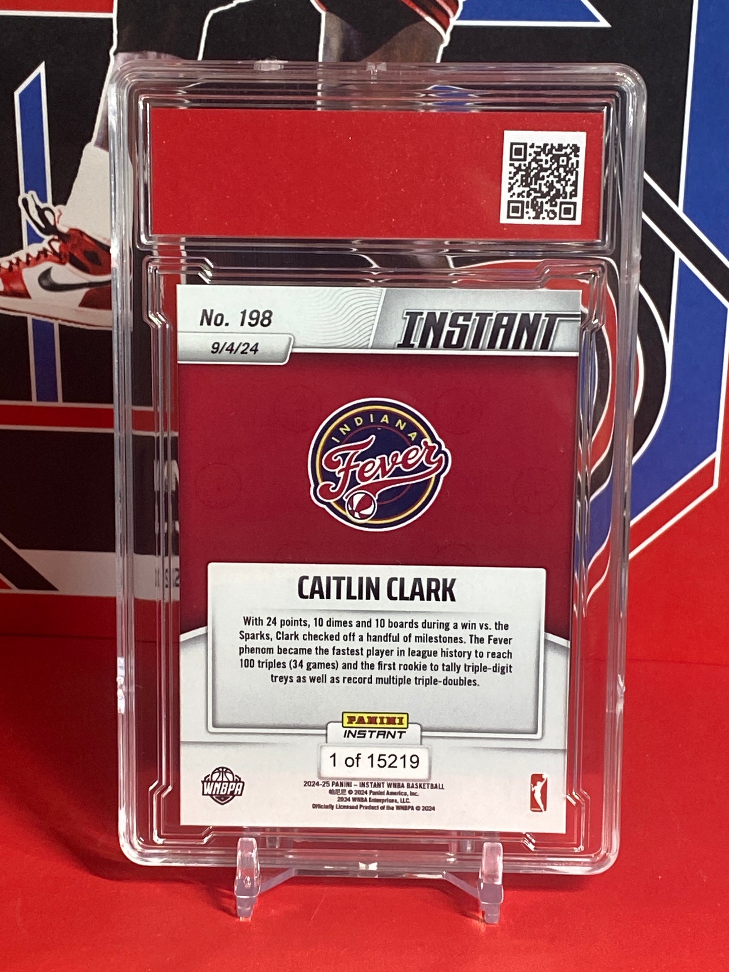 2024 Panini Instant WNBA #198 Caitlin Clark Rookie Card Stacks Up Stats, Racks Up Records T.C.T. Graded Gem Mint 10