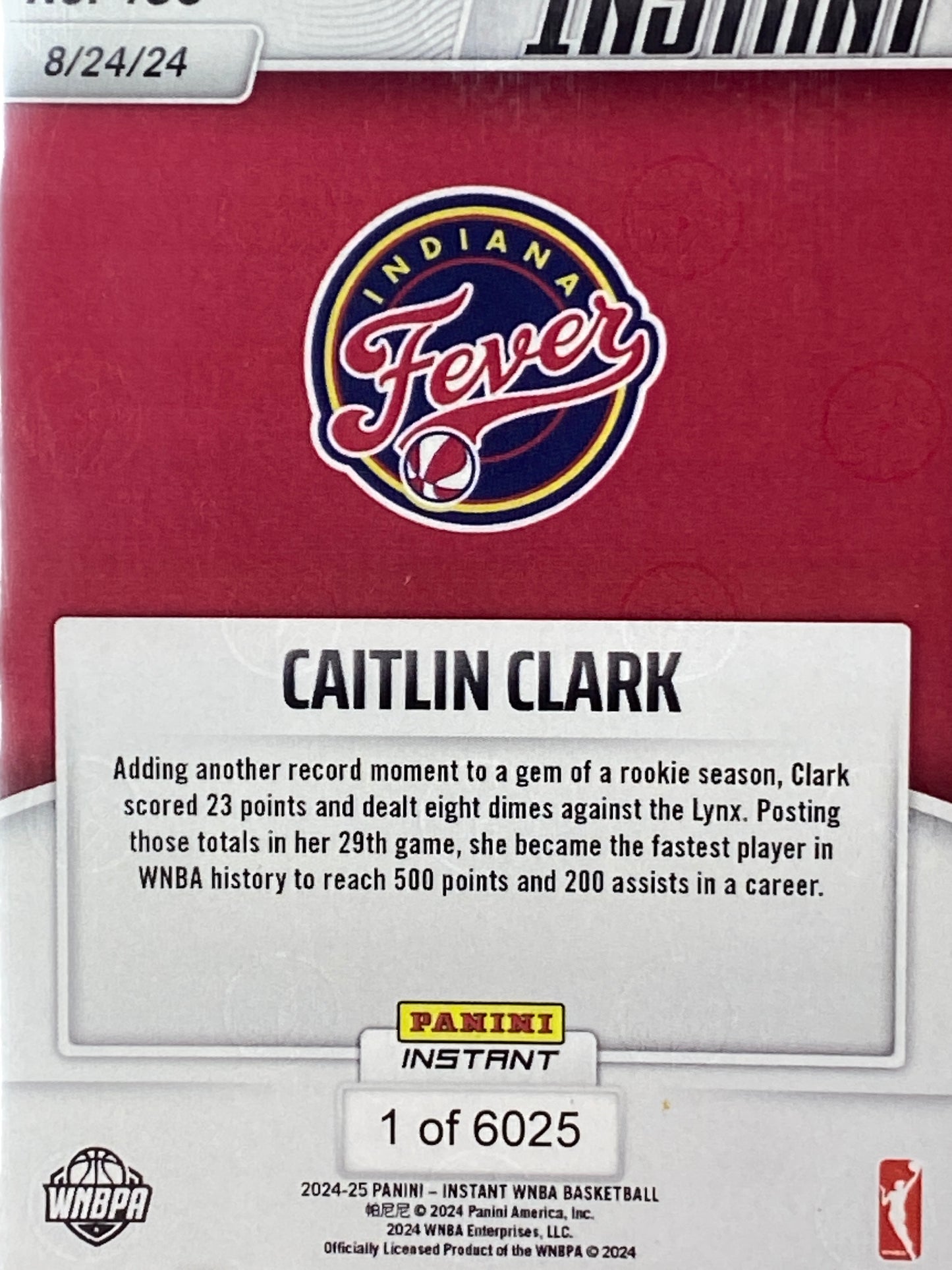 2024 Panini Instant WNBA #180 Caitlin Clark Rookie Card Another WNBA Record T.C.T. Graded Gem Mint 10