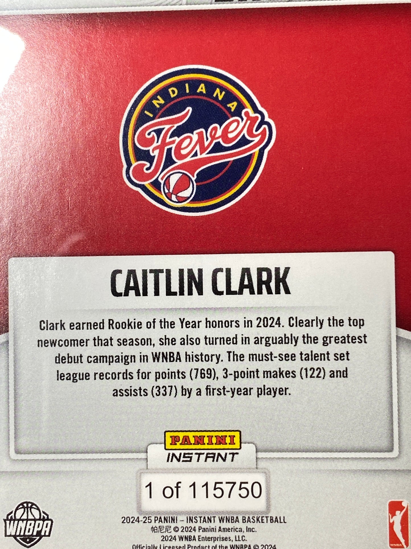 2024 Panini Instant WNBA #CCROY-A Caitlin Clark Rookie Of The Year Card T.C.T. Graded Gem Mint 10 card stand included