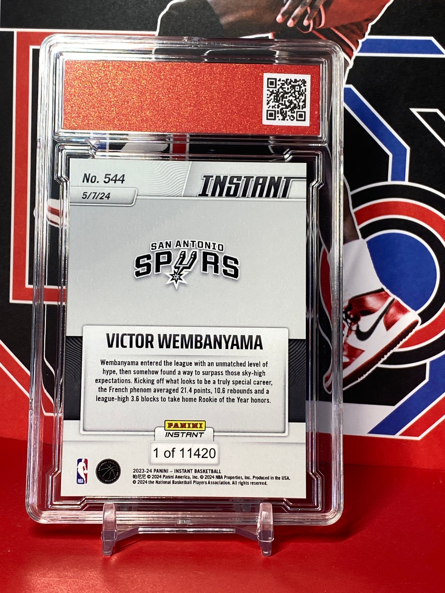 2023-24 Panini Instant NBA #544 Victor Wembanyama Rookie Of The Year Card T.C.T. Graded Gem Mint 10