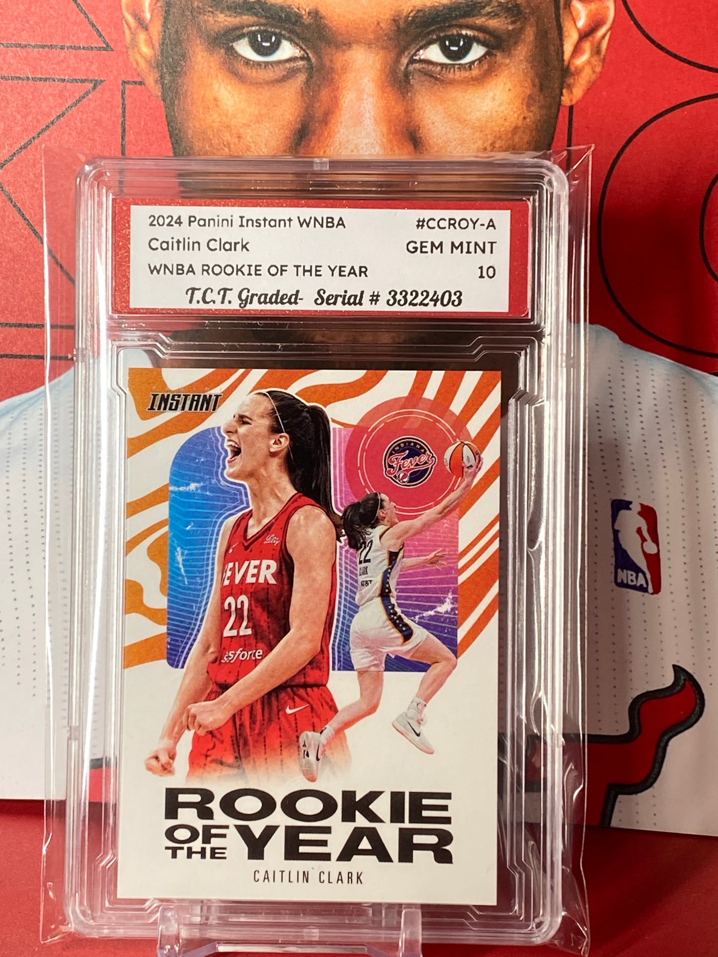 2024 Panini Instant WNBA #CCROY-A Caitlin Clark Rookie Of The Year Card T.C.T. Graded Gem Mint 10 card stand included